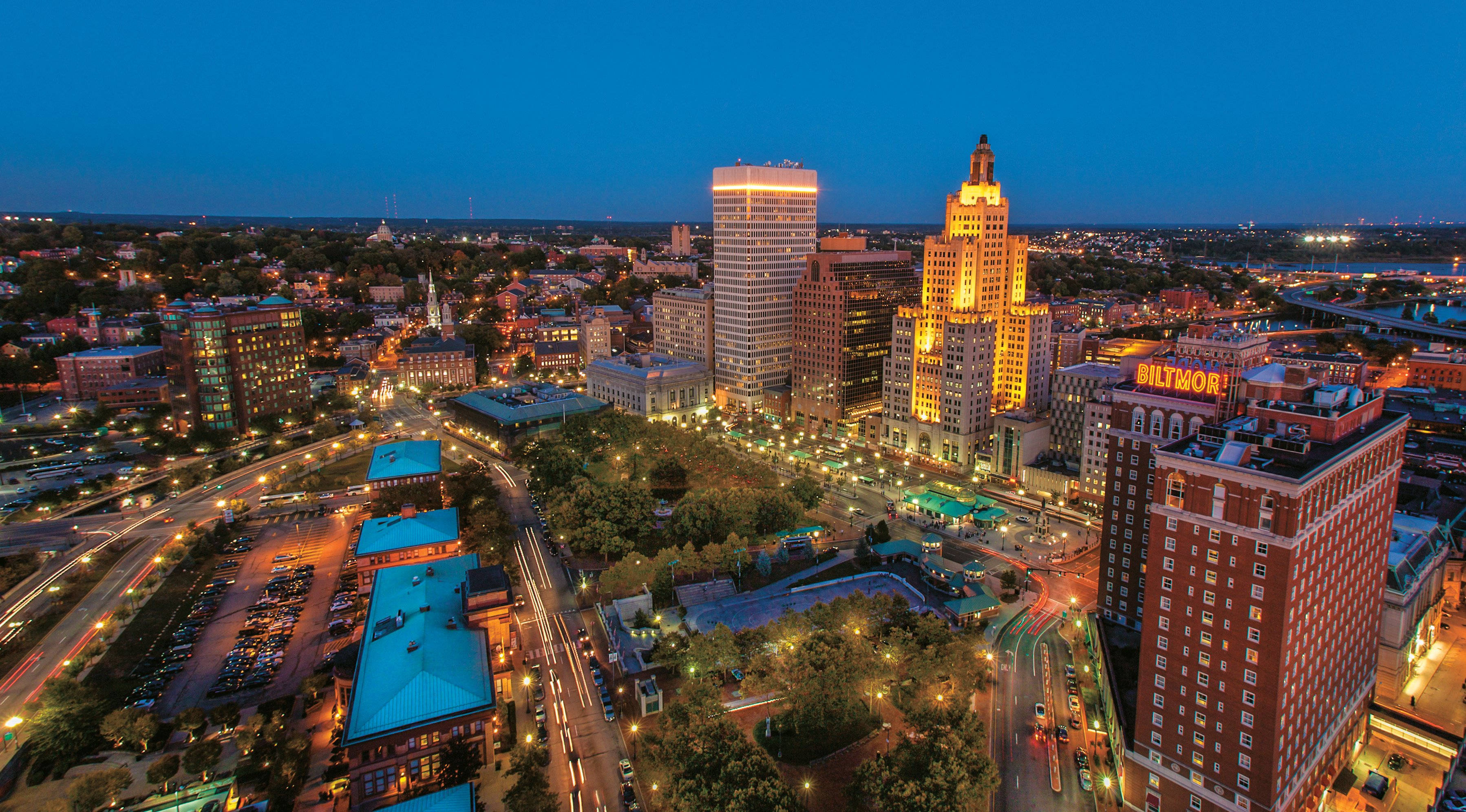 Rhode Island, skyline, night, 2K Desktop Wallpaper
