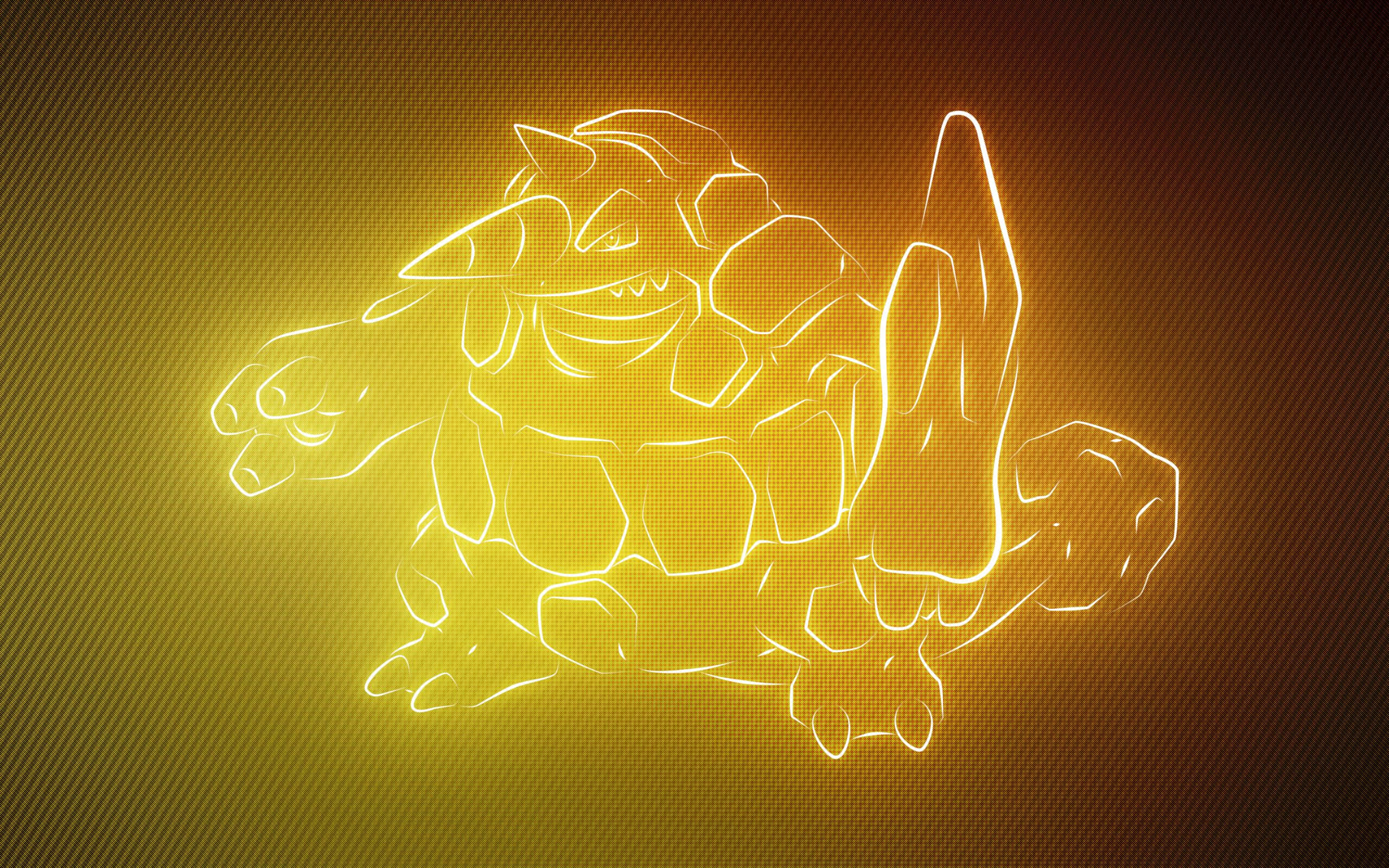 Rhyperior, glowing neon outline, warm yellow light, 2K Desktop Wallpaper