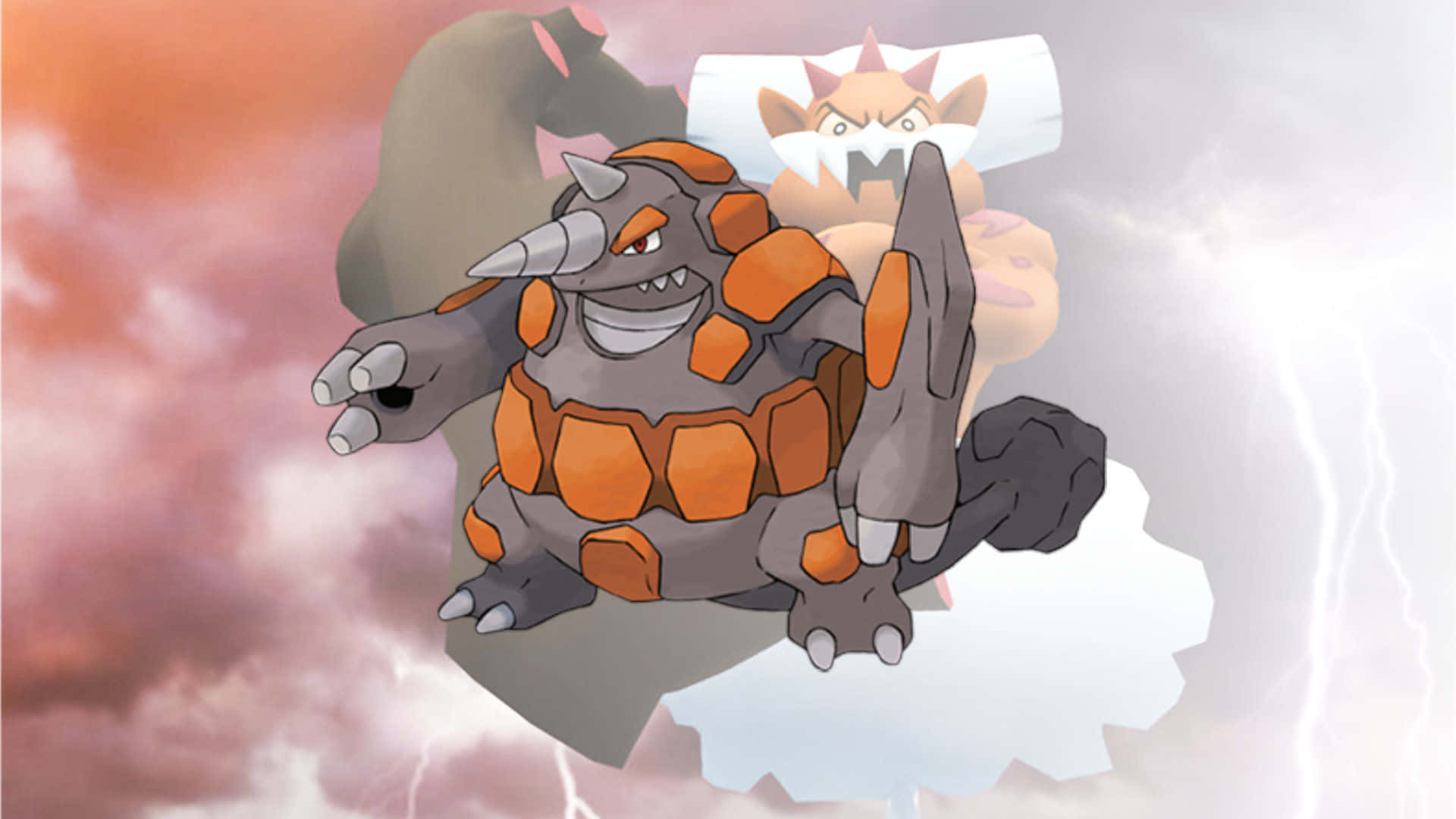 Rhyperior, orange and gray, cloud, Full HD Desktop Wallpaper