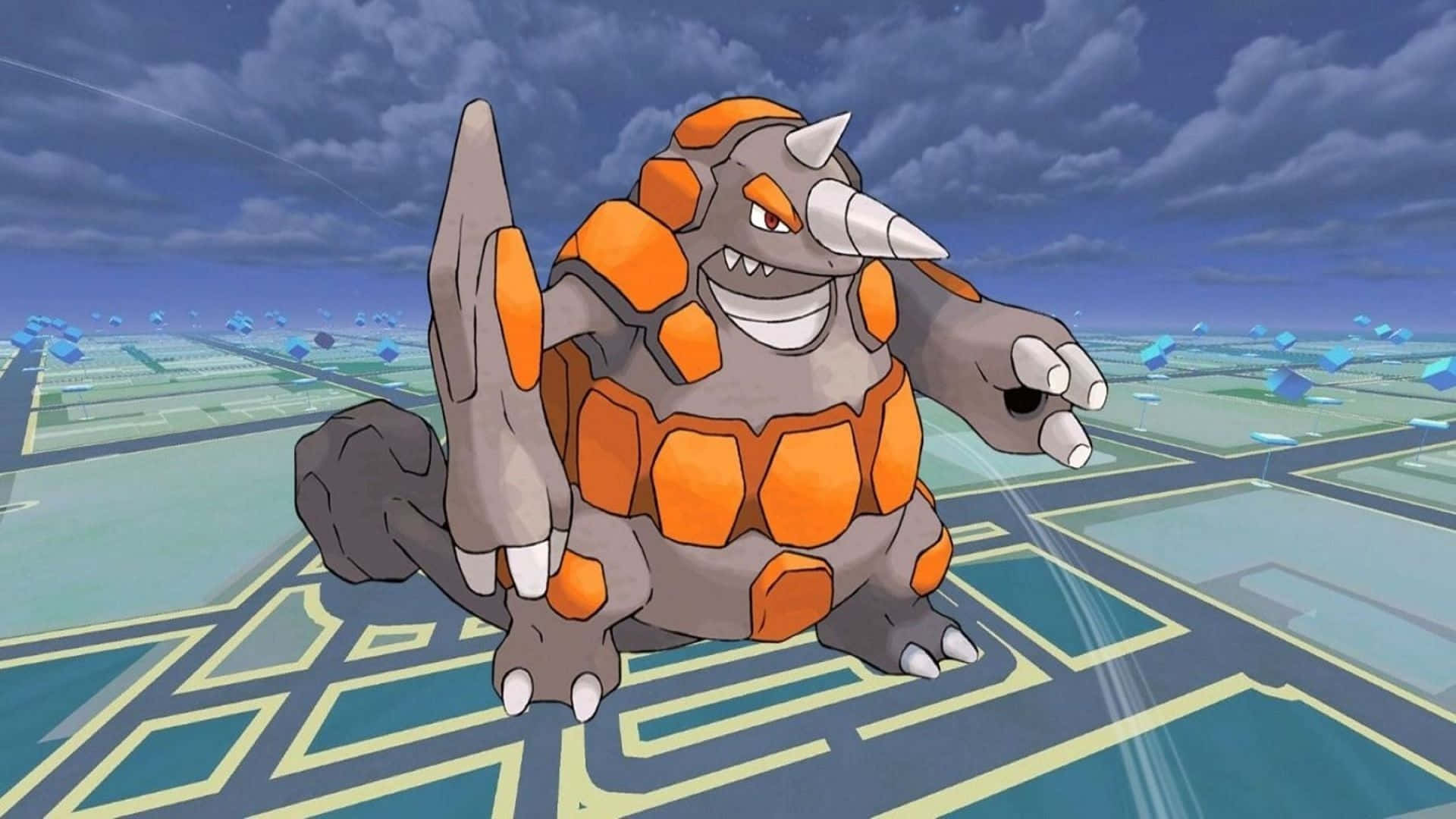 Rhyperior, orange and gray, horn, Full HD Desktop Wallpaper