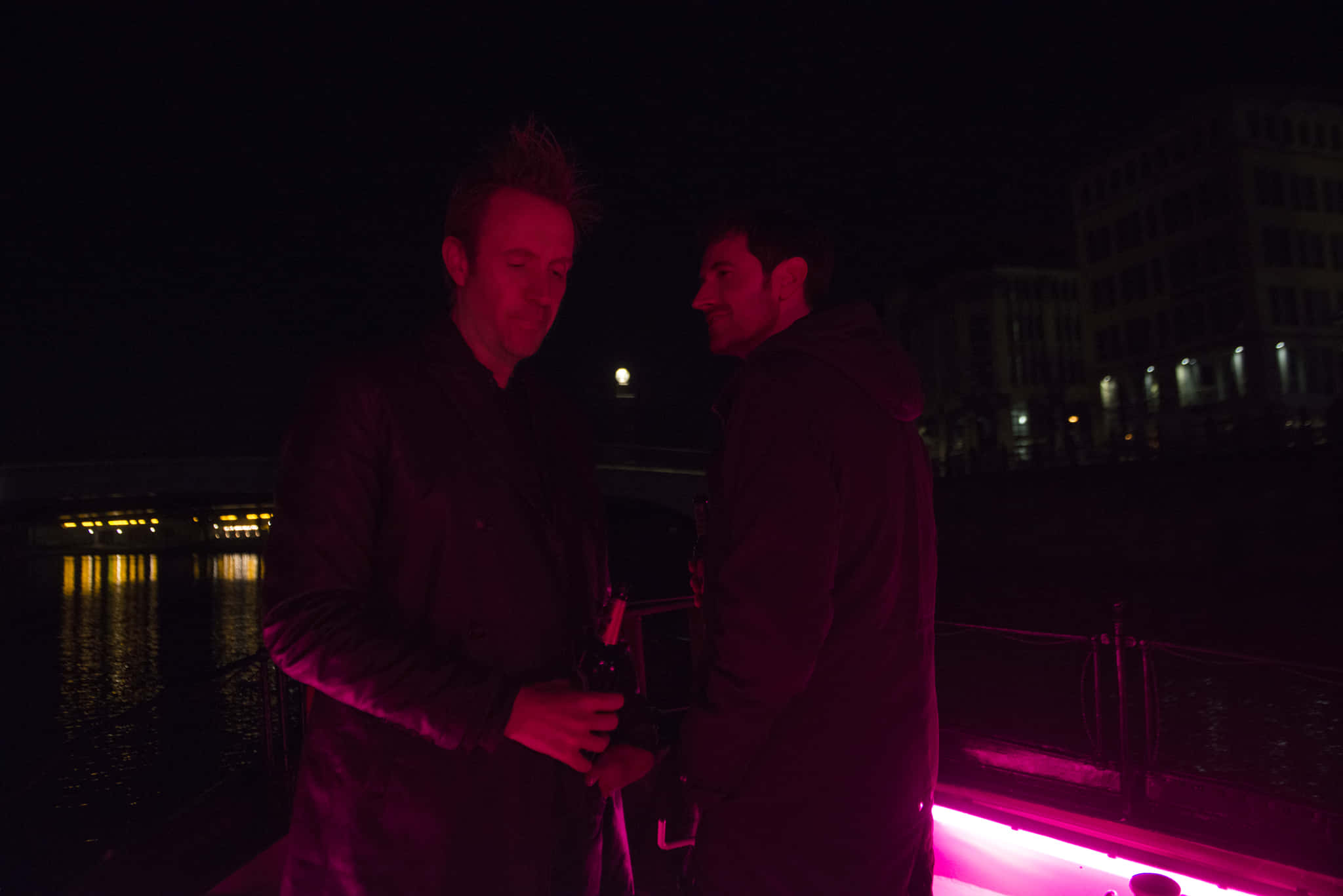 Rhys Ifans, pink neon glow, city lights, Full HD Desktop Wallpaper