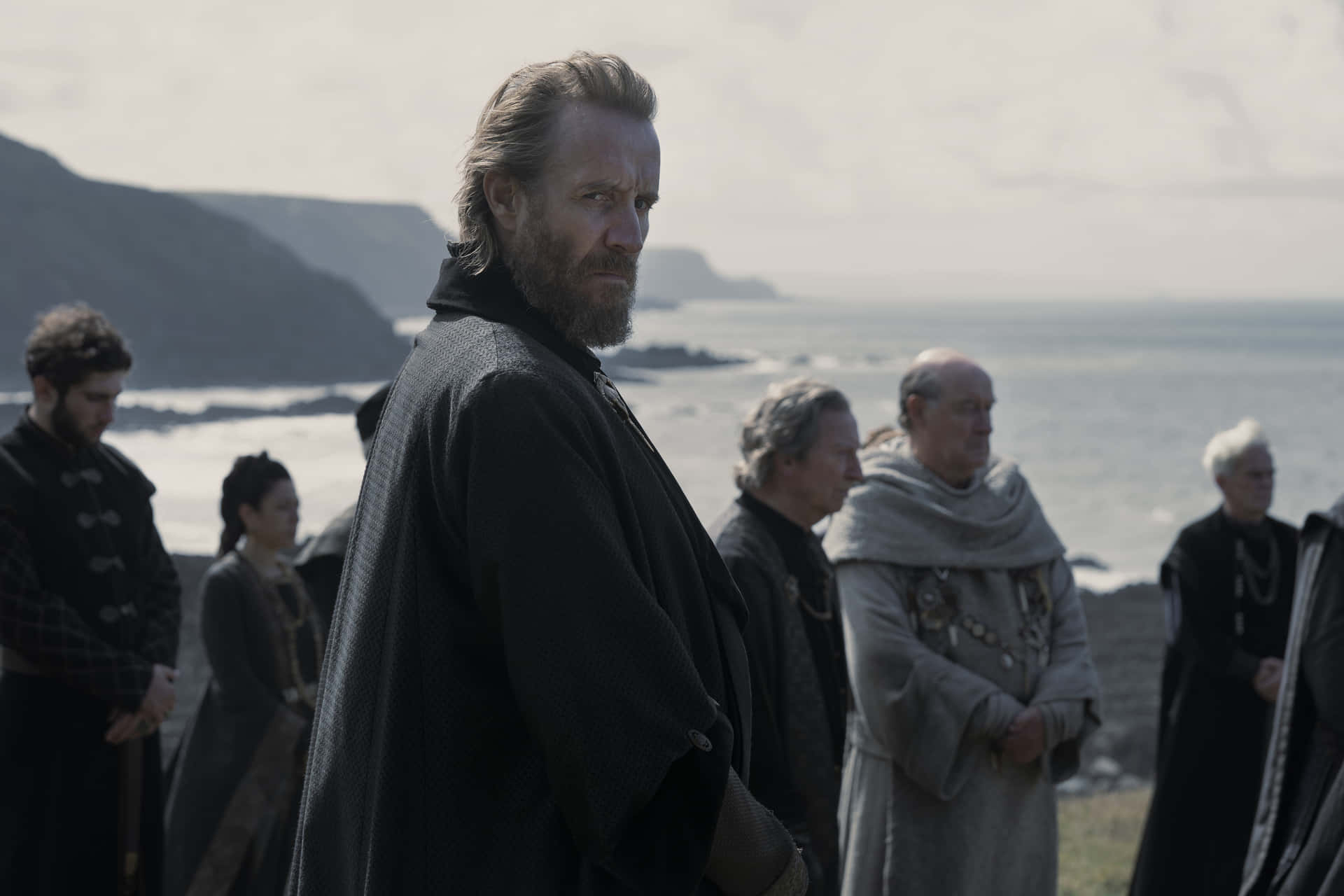 Rhys Ifans, dark cloak, windswept cliff, Full HD Desktop Wallpaper