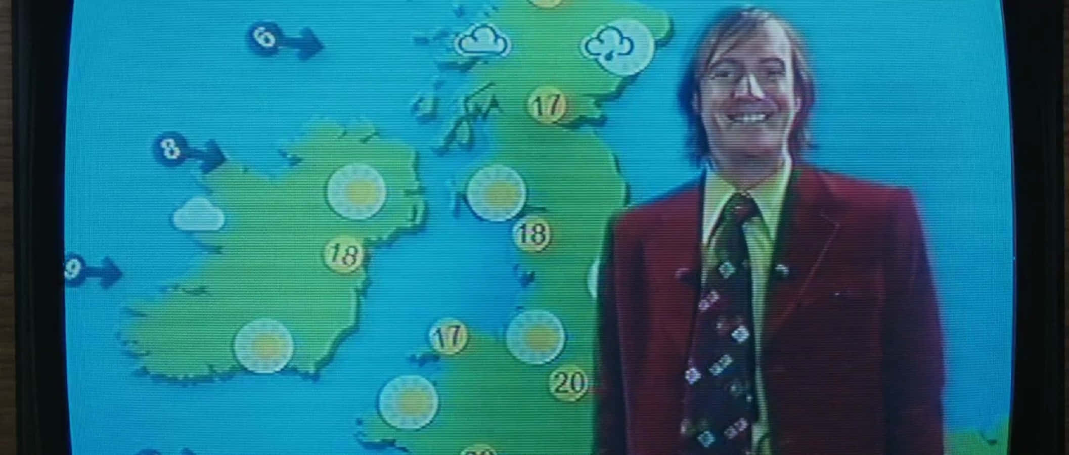 Rhys Ifans, red suit, green map of Ireland and Britain, Full HD Desktop Wallpaper
