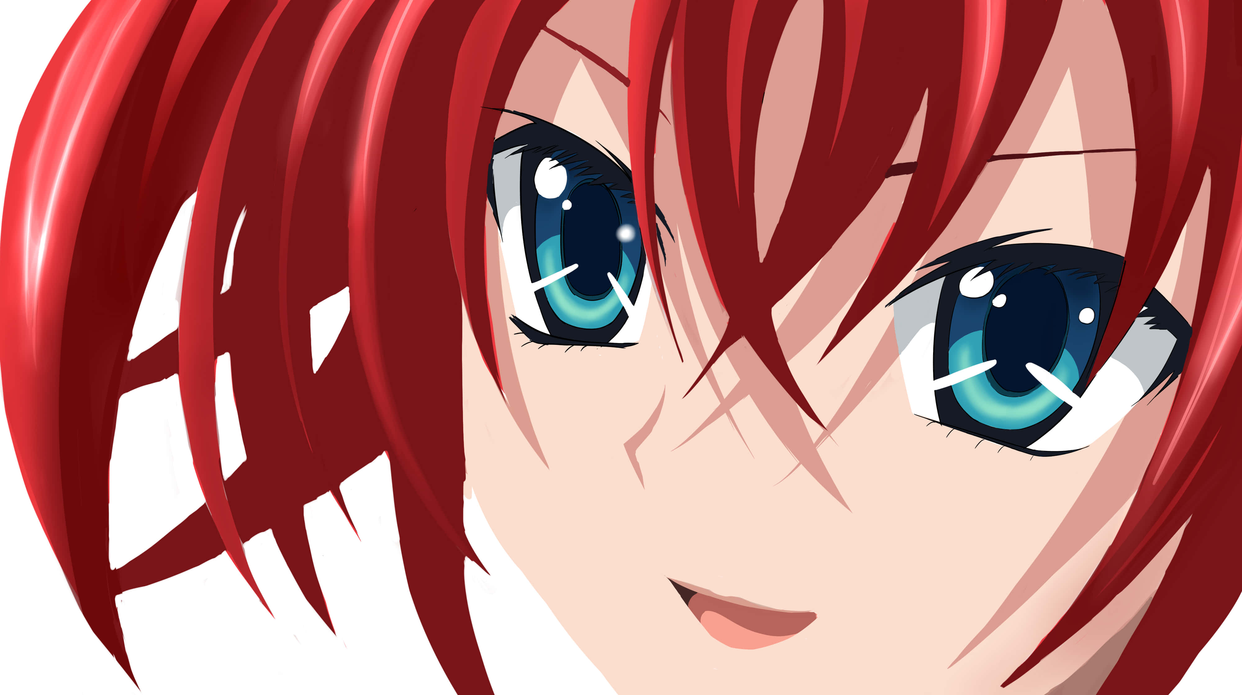 Rias Gremory, vibrant red hair, striking blue eyes, 4K Desktop Wallpaper