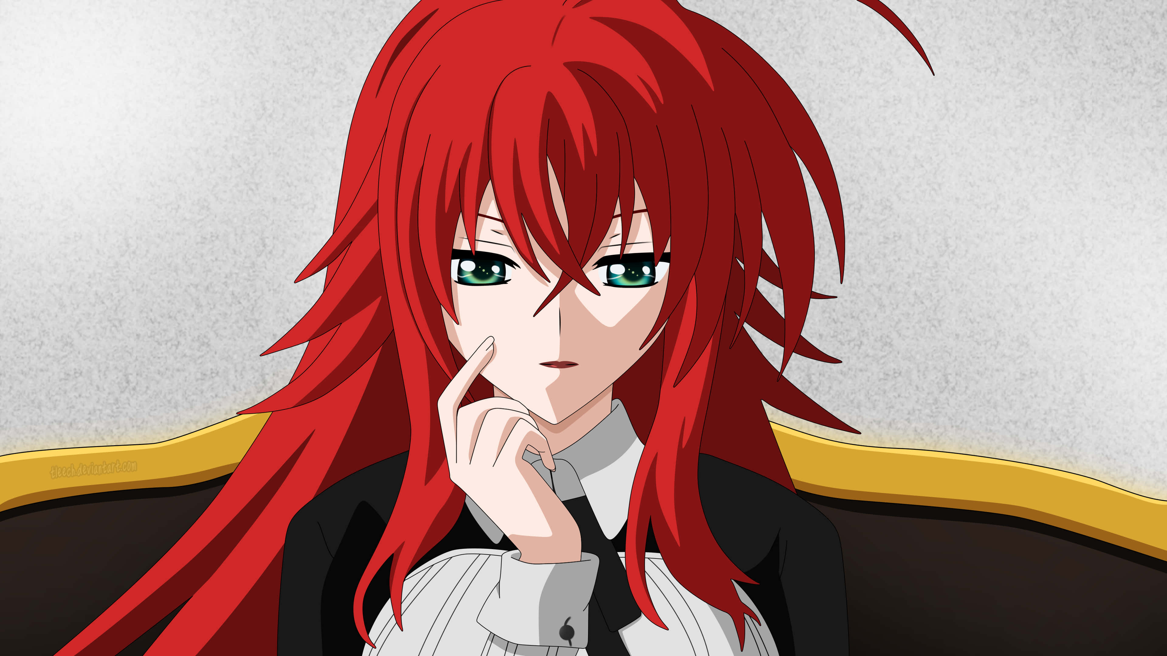 Rias Gremory, vibrant red hair, green eyes, 4K Desktop Wallpaper