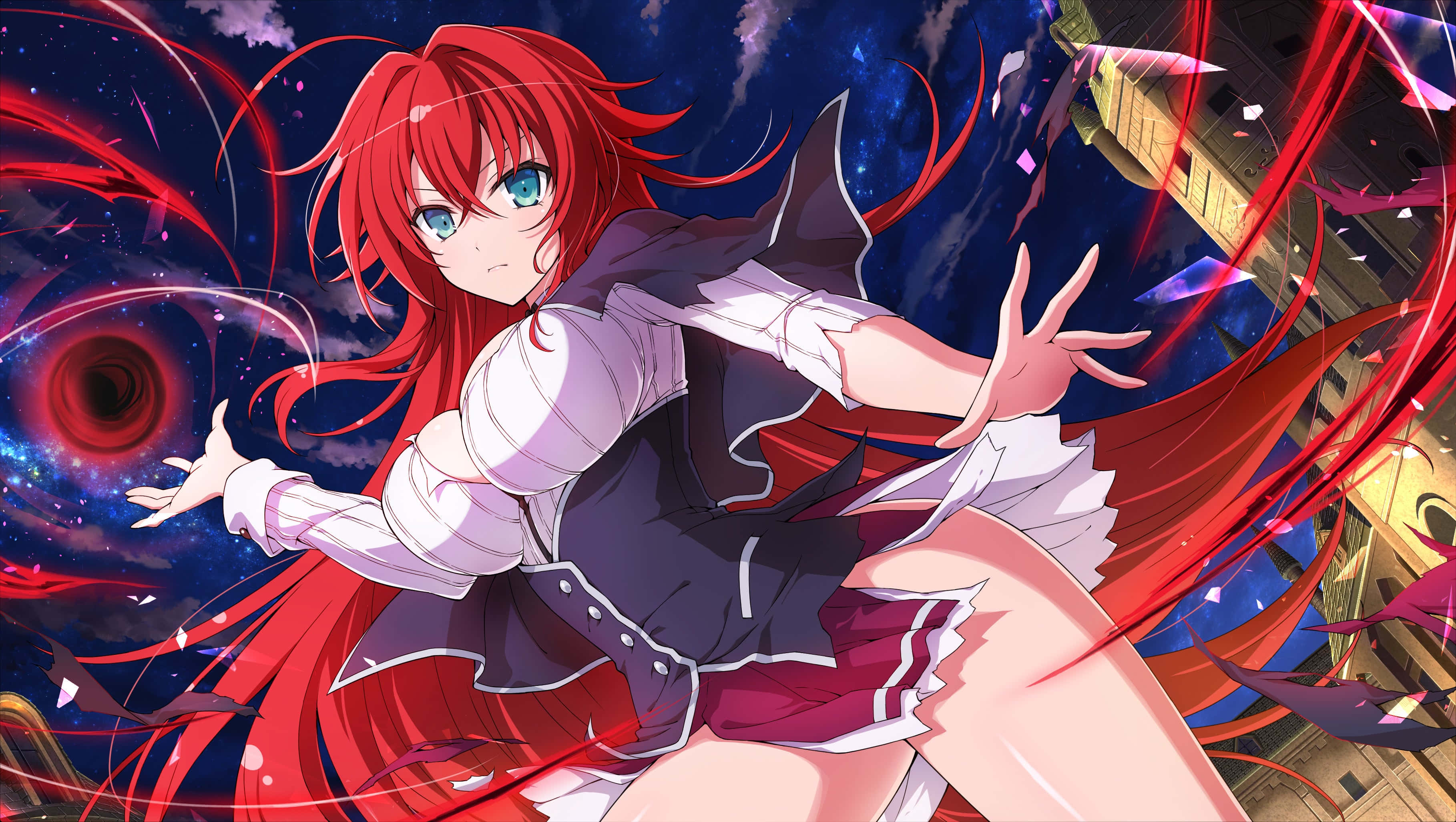 Rias Gremory, crimson-haired, blue eyes, 2K Desktop Wallpaper