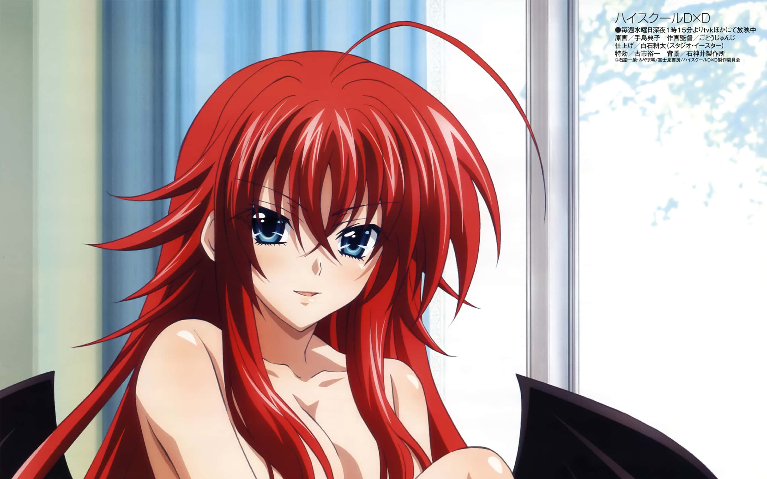 Rias Gremory, fiery red hair, piercing blue eyes, 2K Desktop Wallpaper