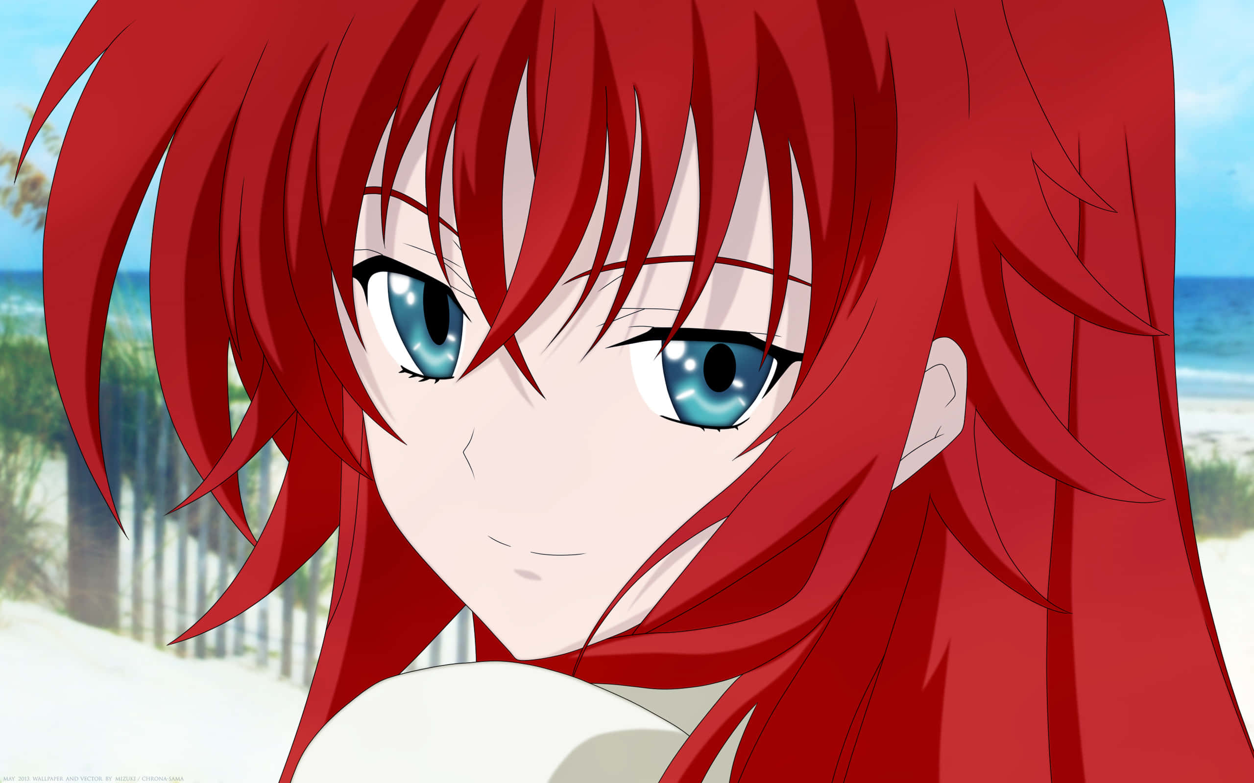 Rias Gremory, red-haired, blue eyes, 2K Desktop Wallpaper