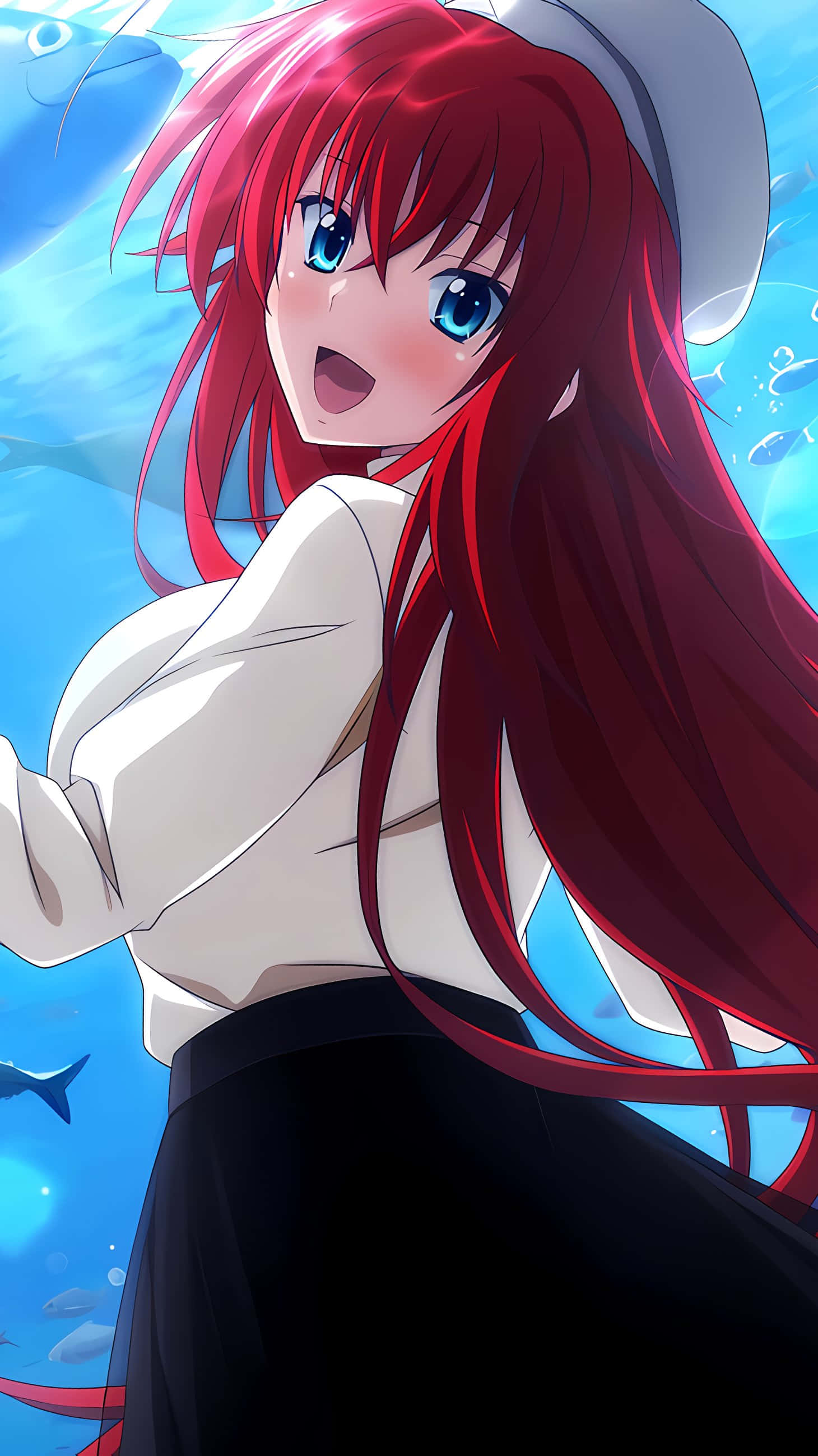 Rias Gremory, long red hair, blue eyes, 2K Phone Wallpaper