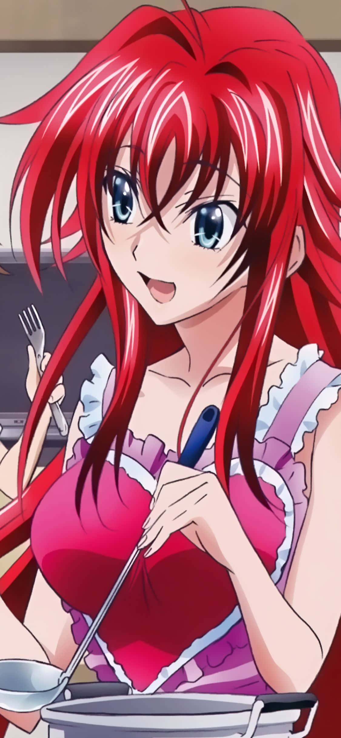 Rias Gremory, vibrant red hair, blue eyes, Full HD Phone Wallpaper
