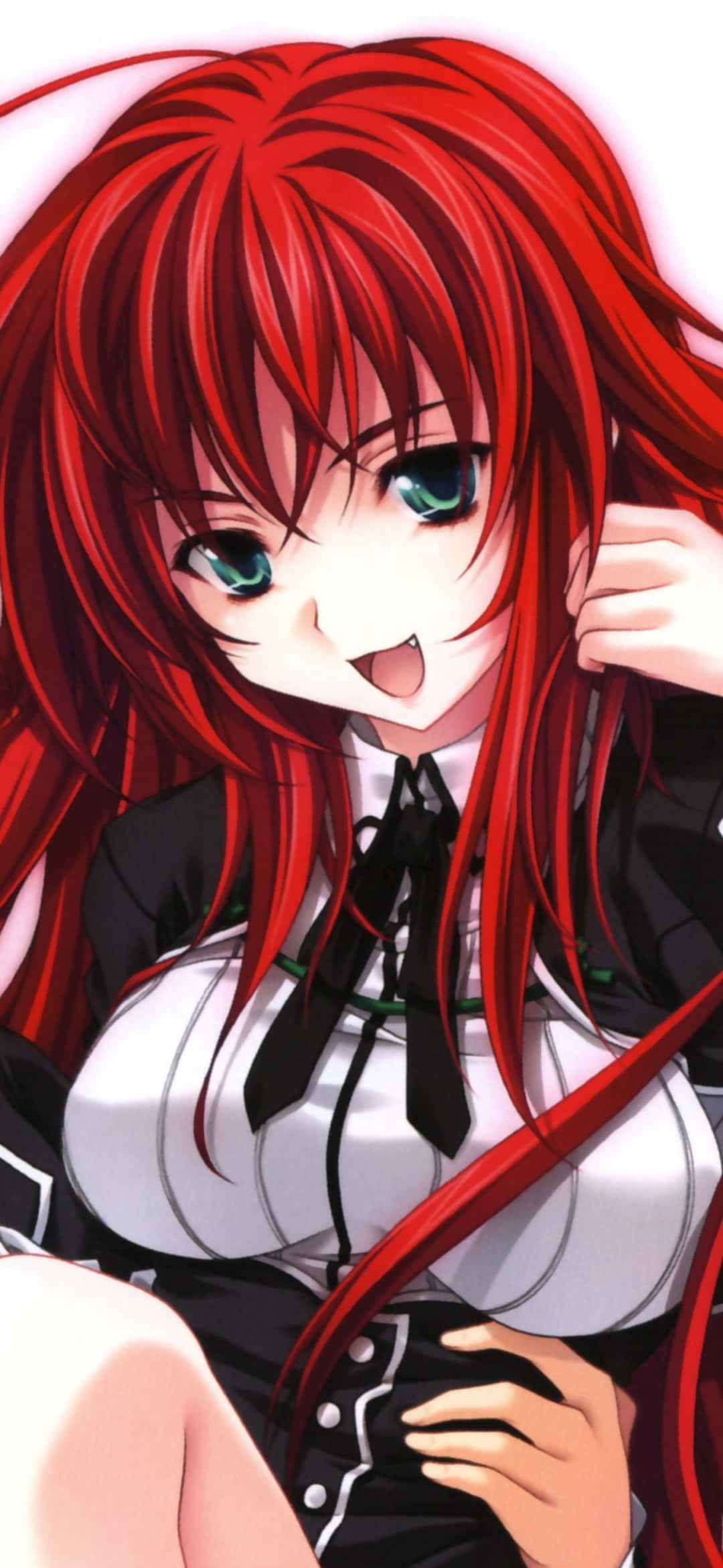 Rias Gremory, vibrant red hair, green eyes, Full HD Phone Wallpaper