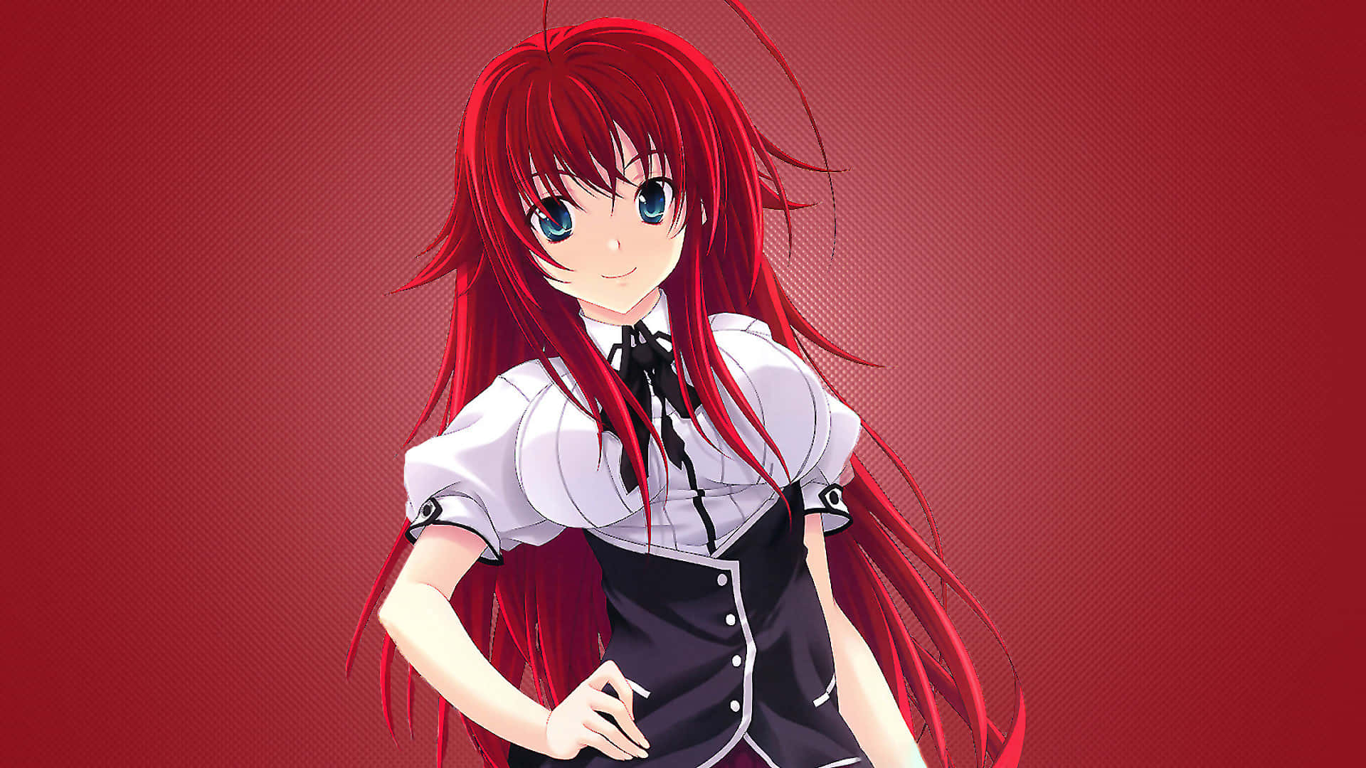 Rias Gremory, long red hair, blue eyes, Full HD Desktop Wallpaper