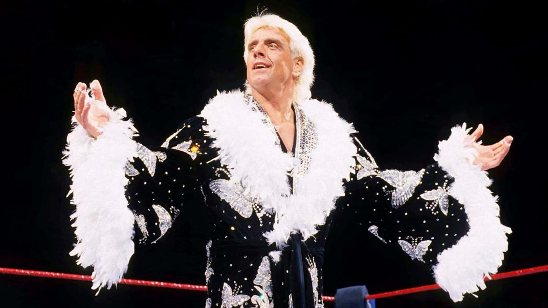 Ric Flair, black robe, white fur, Full HD Desktop Wallpaper