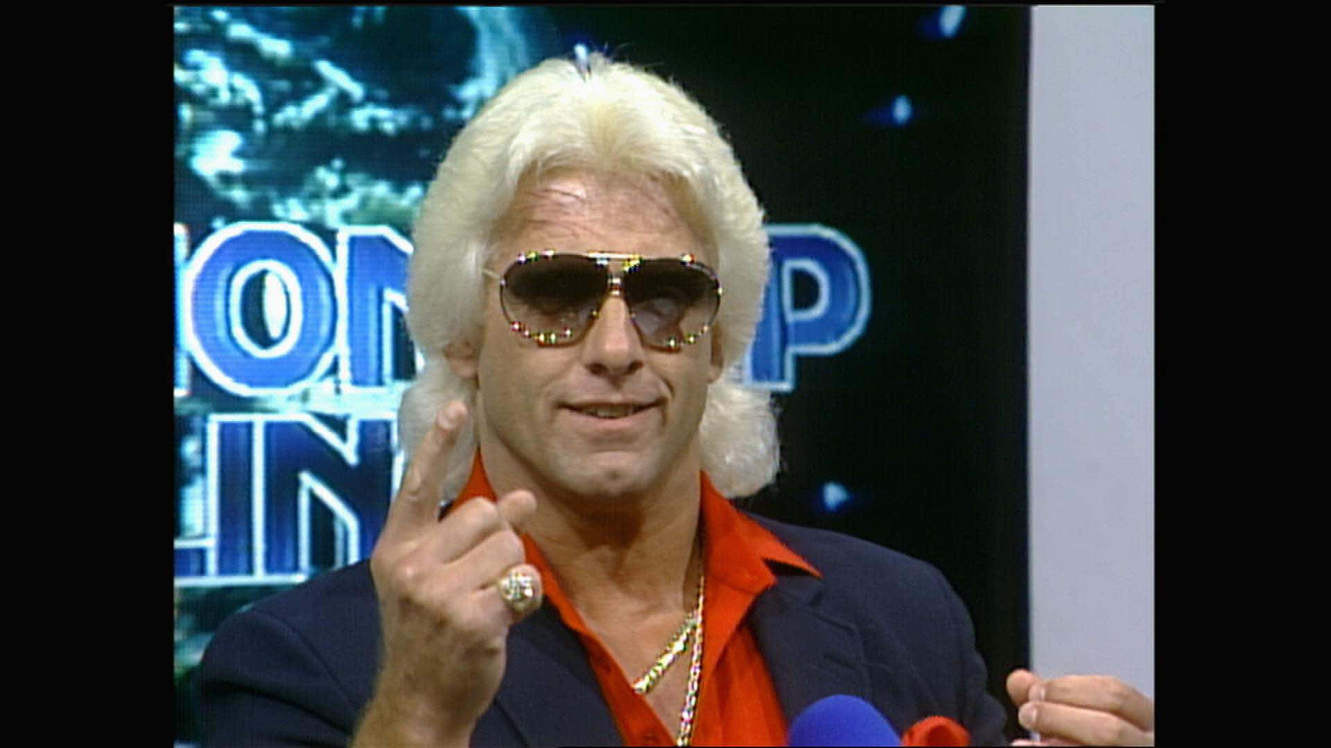 Ric Flair, 1985, blue lit backdrop, Full HD Desktop Wallpaper