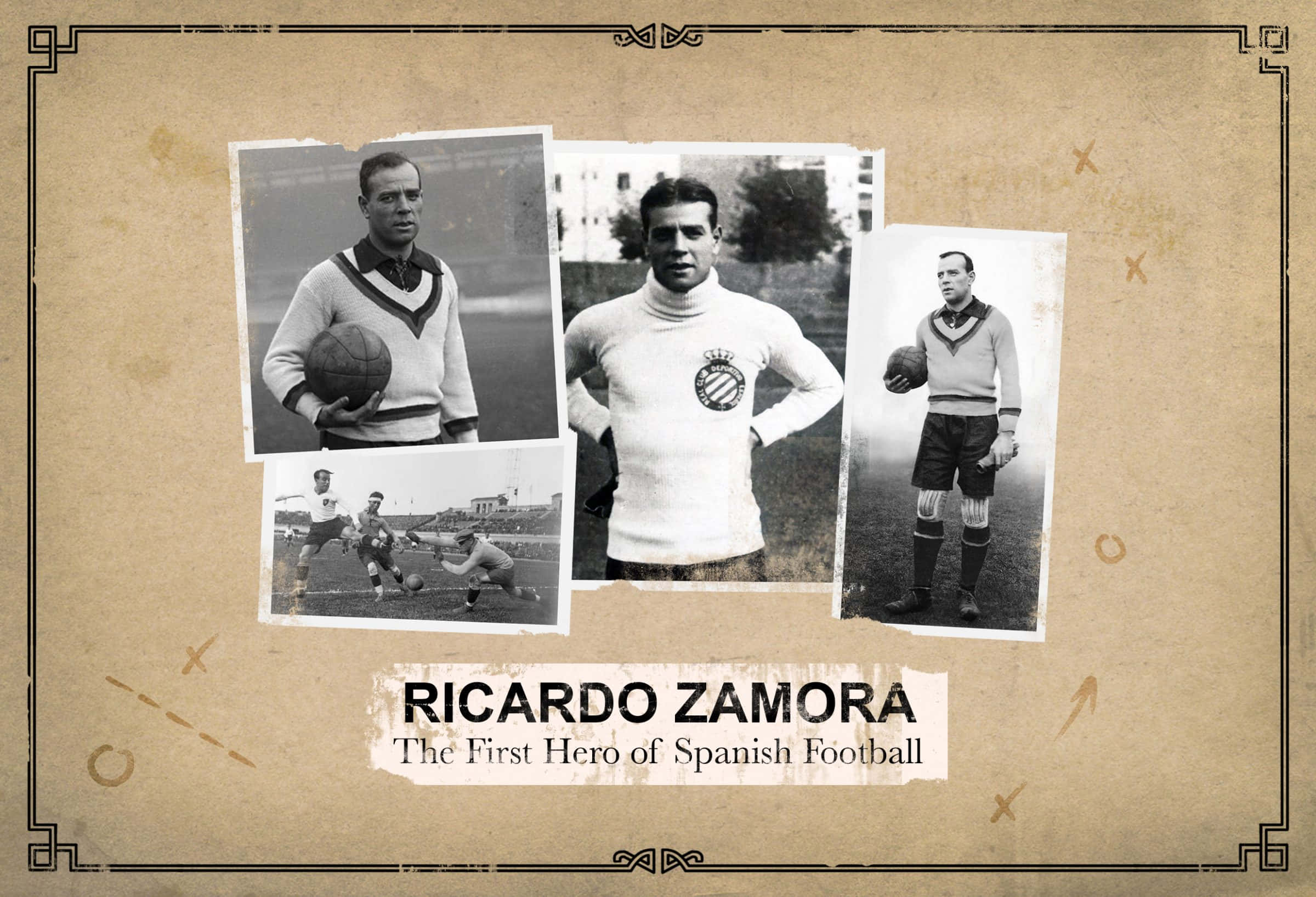 Ricardo Zamora, black and white photos, early football gear, Full HD Desktop Wallpaper