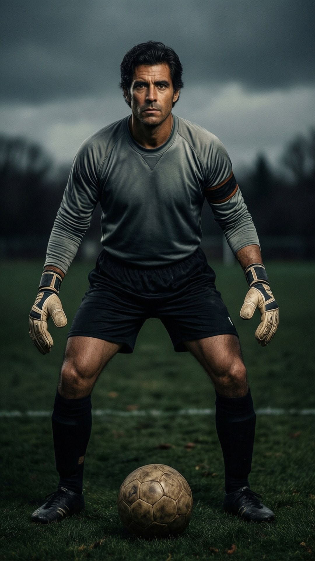 Ricardo Zamora, dark moody sky, vintage football gear, Full HD Phone Wallpaper