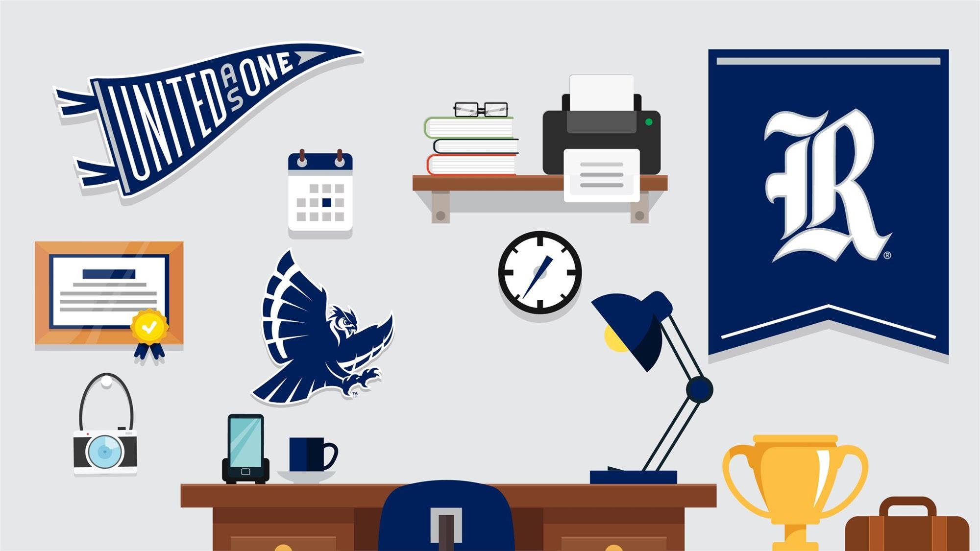 Rice University, blue and gold, vector illustration, Full HD Desktop Wallpaper