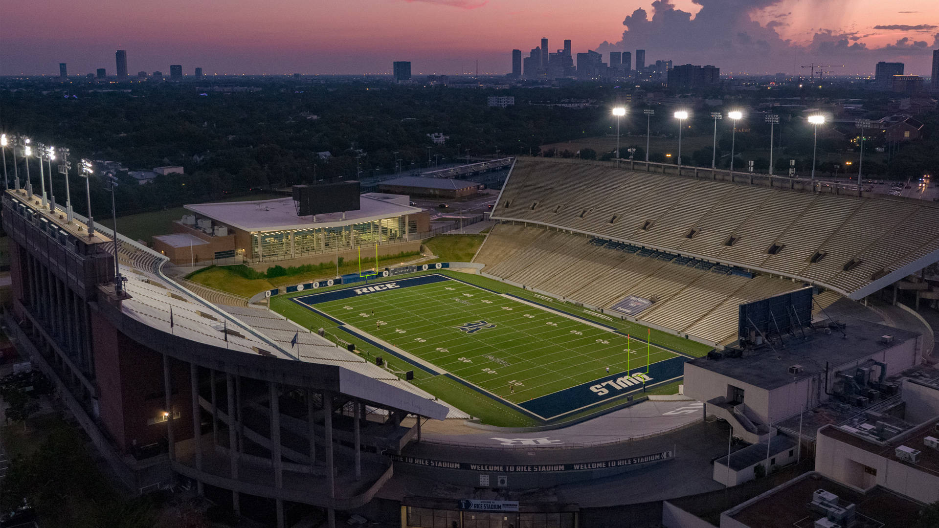 Rice University, Rice Stadium, dusk, Full HD Desktop Wallpaper