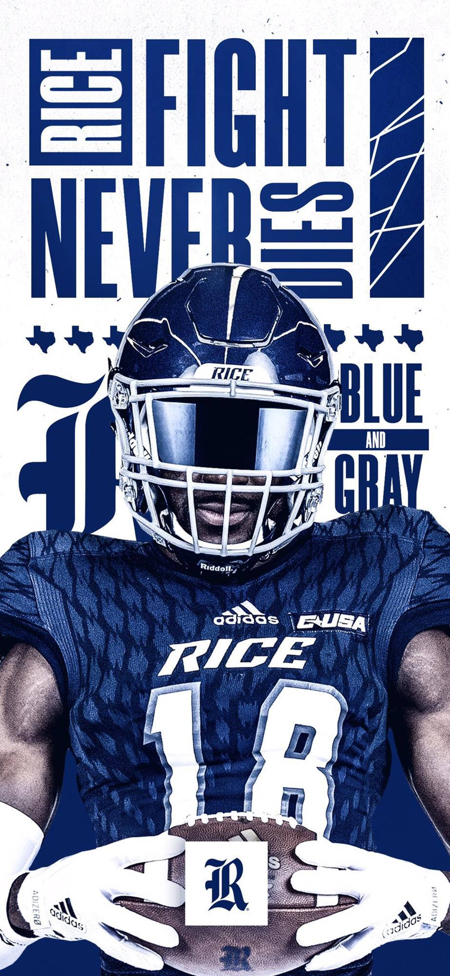 Rice University, American Football Player 18, blue and gray uniform, Full HD Phone Wallpaper