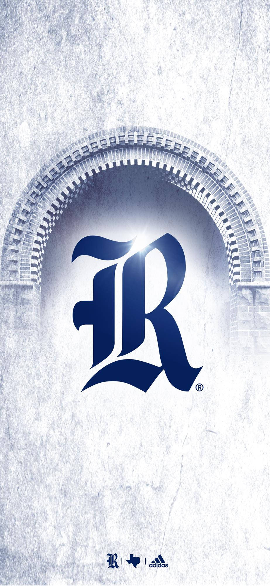 Rice University, blue stylized R logo, stone archway, Full HD Phone Wallpaper