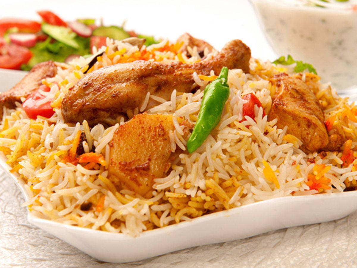 Chicken Biryani Rice, golden rice, white dish, SD Desktop Wallpaper