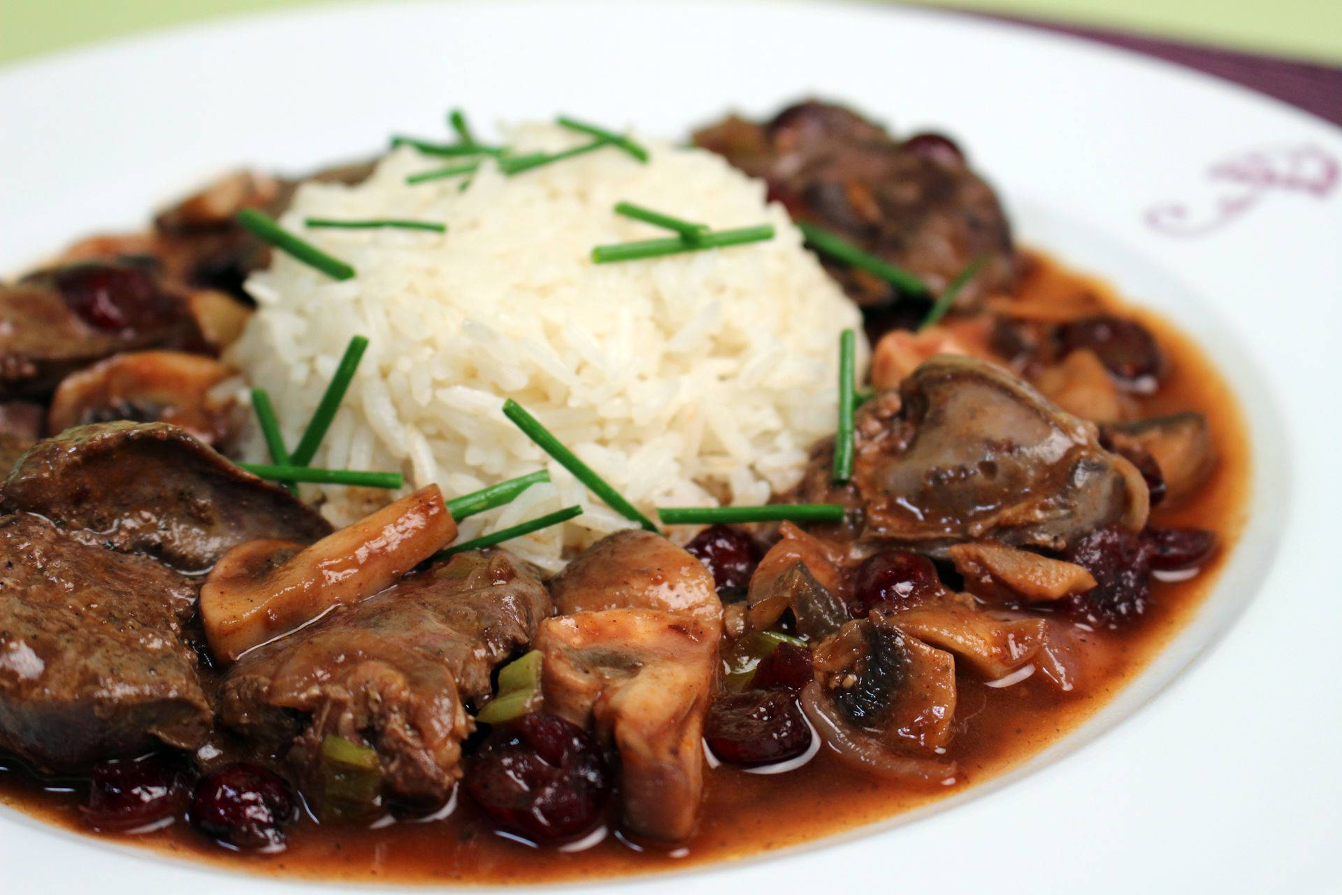 chicken livers, mushroom port sauce, white rice, Full HD Desktop Wallpaper