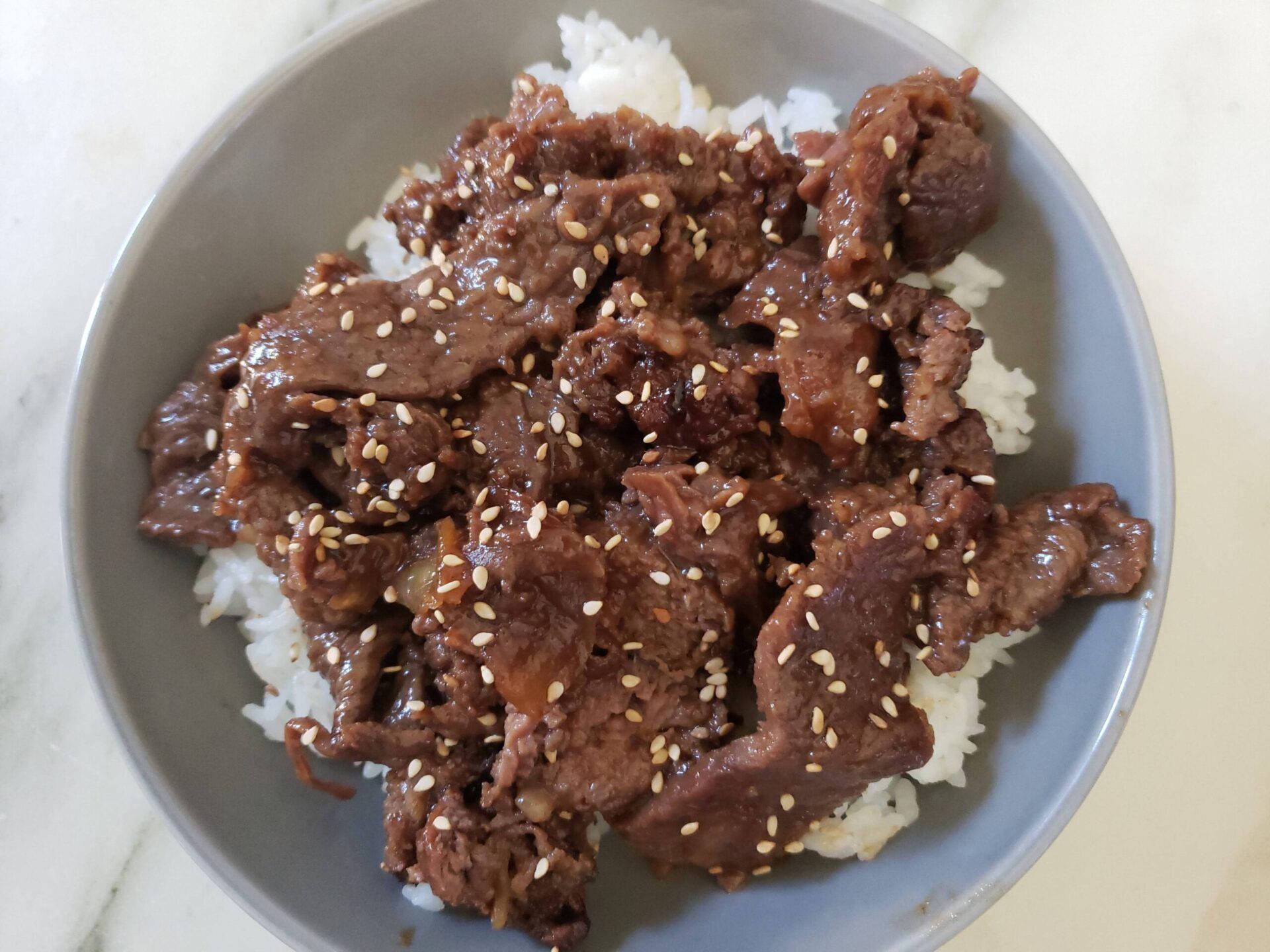 Bulgogi, Korean Rice, gray bowl, Full HD Desktop Wallpaper