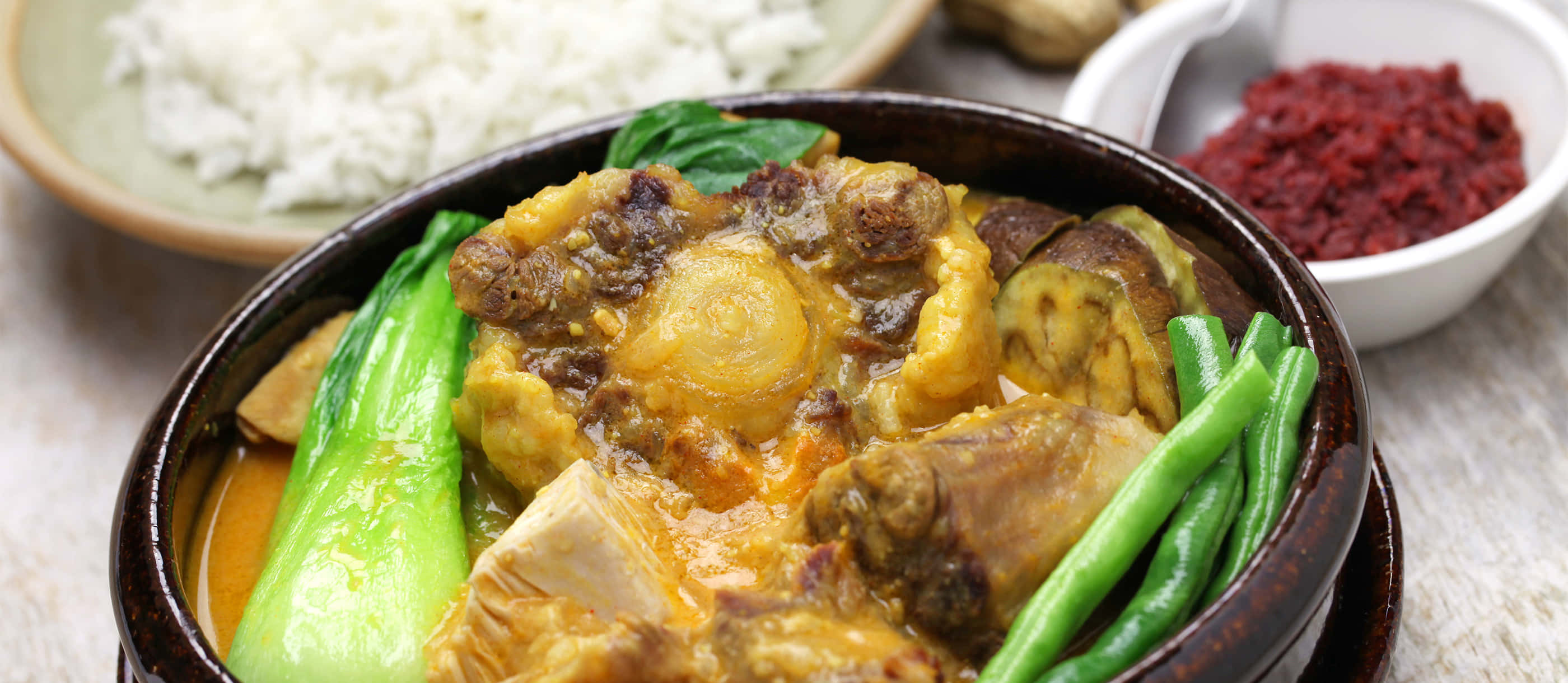 Kare-kare, rice, steaming bowl, 2K Desktop Wallpaper