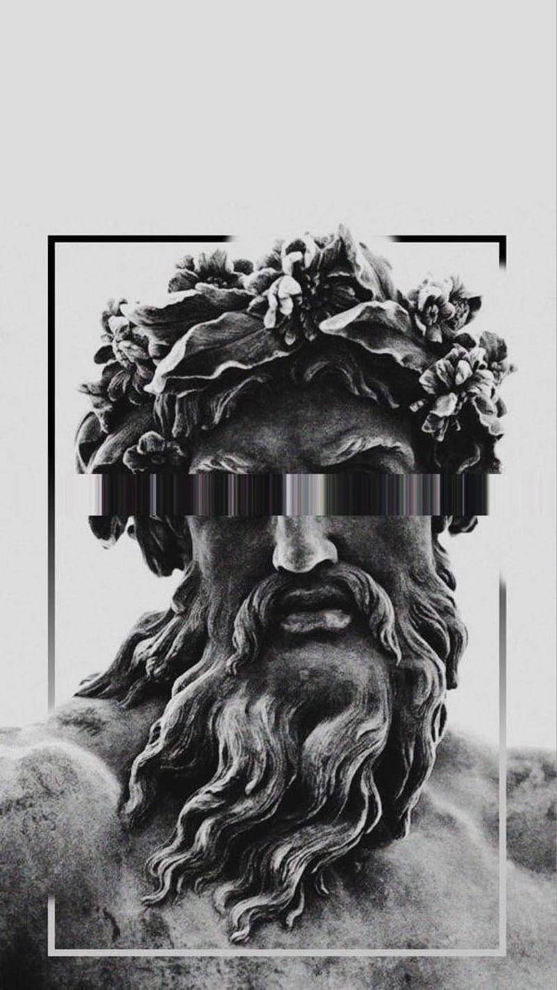 aesthetic gods, monochrome statue, bearded man, HD Phone Wallpaper