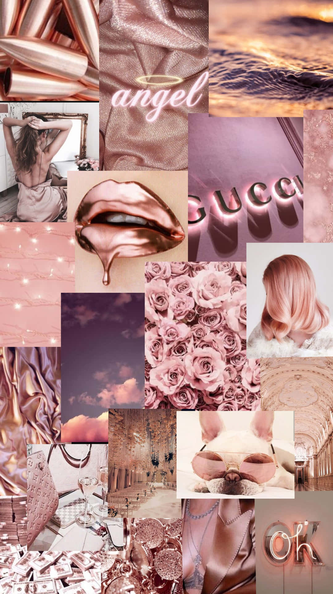 Blush Luxe Collage, rose gold aesthetic, soft pink and gold tones, Full HD Phone Wallpaper