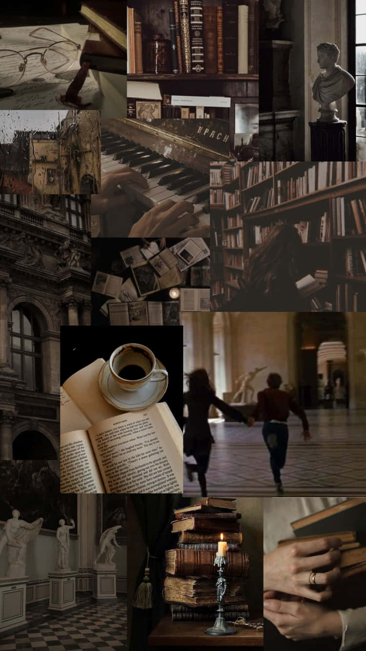 Dark Academia, vintage books, statues, HD Phone Wallpaper