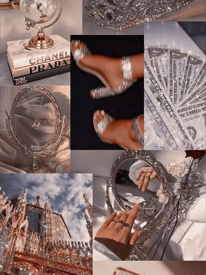 glittering silver heels, luxury brands, money, SD Phone Wallpaper