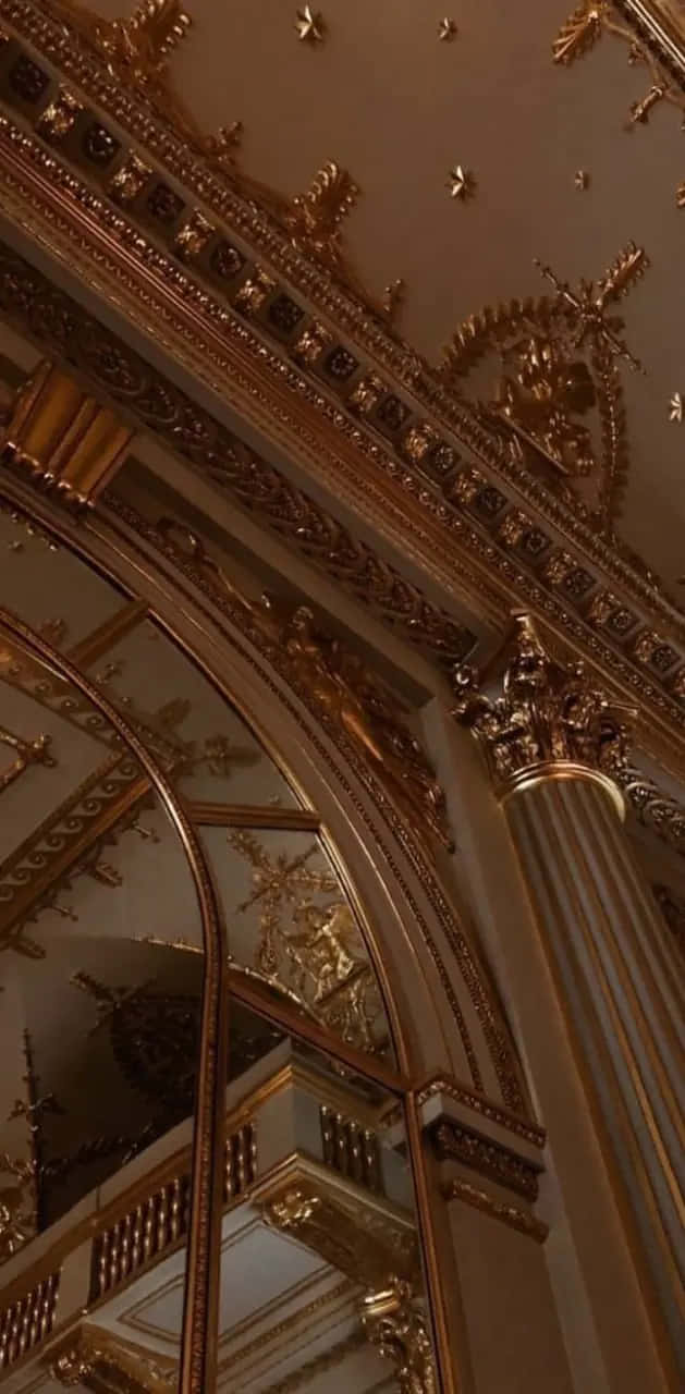 golden ceiling, intricate carvings, ornate moldings, HD Phone Wallpaper