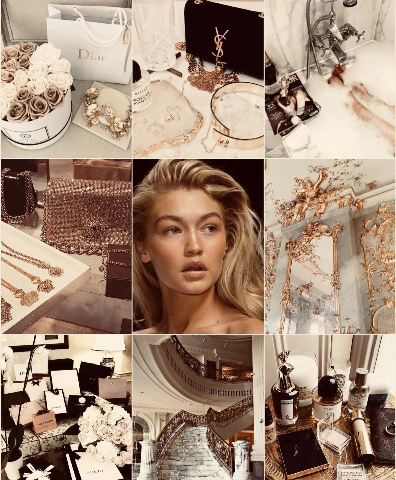 Rich Girl Aesthetic, luxurious collage, high-end fashion accessories, Full HD Phone Wallpaper