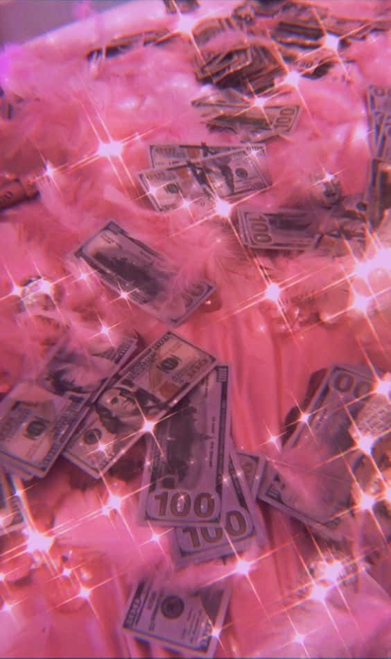 Girly Money, pink fluffy surface, hundred dollar bills, SD Phone Wallpaper