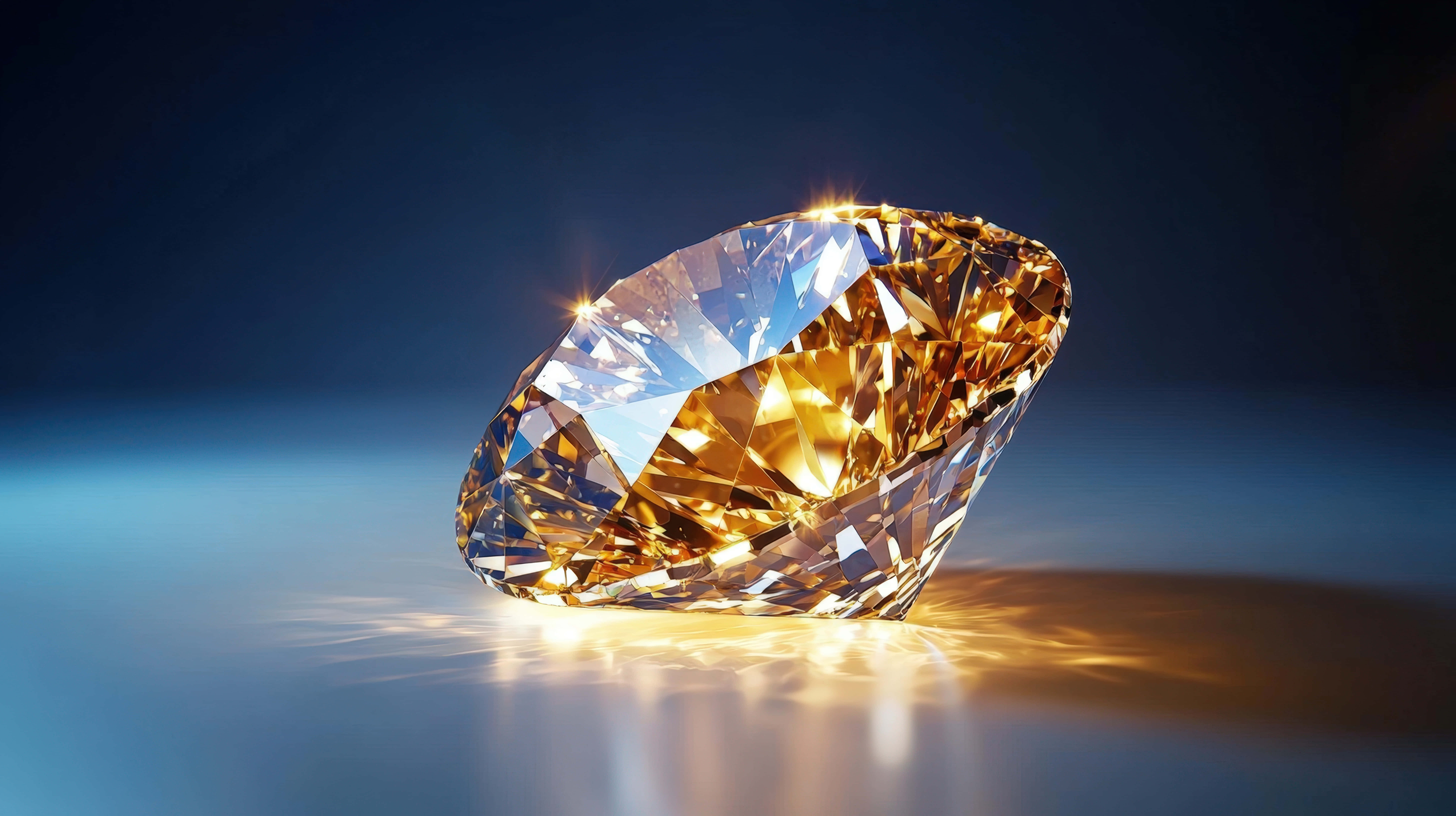 golden diamond, faceted golden diamond, warm light, 8K Desktop Wallpaper