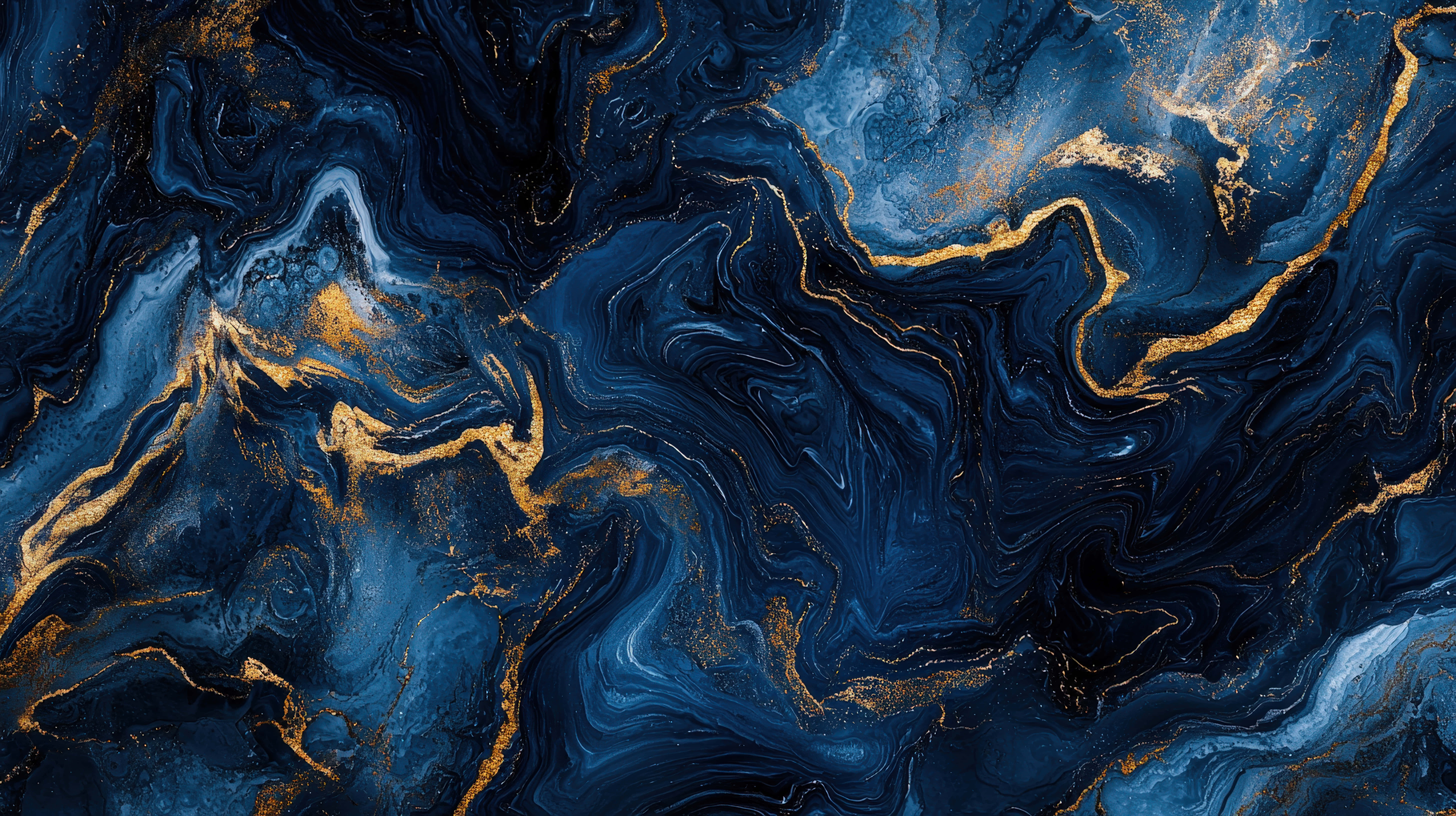 deep blue, shimmering gold veins, abstract marble texture, 8K Desktop Wallpaper