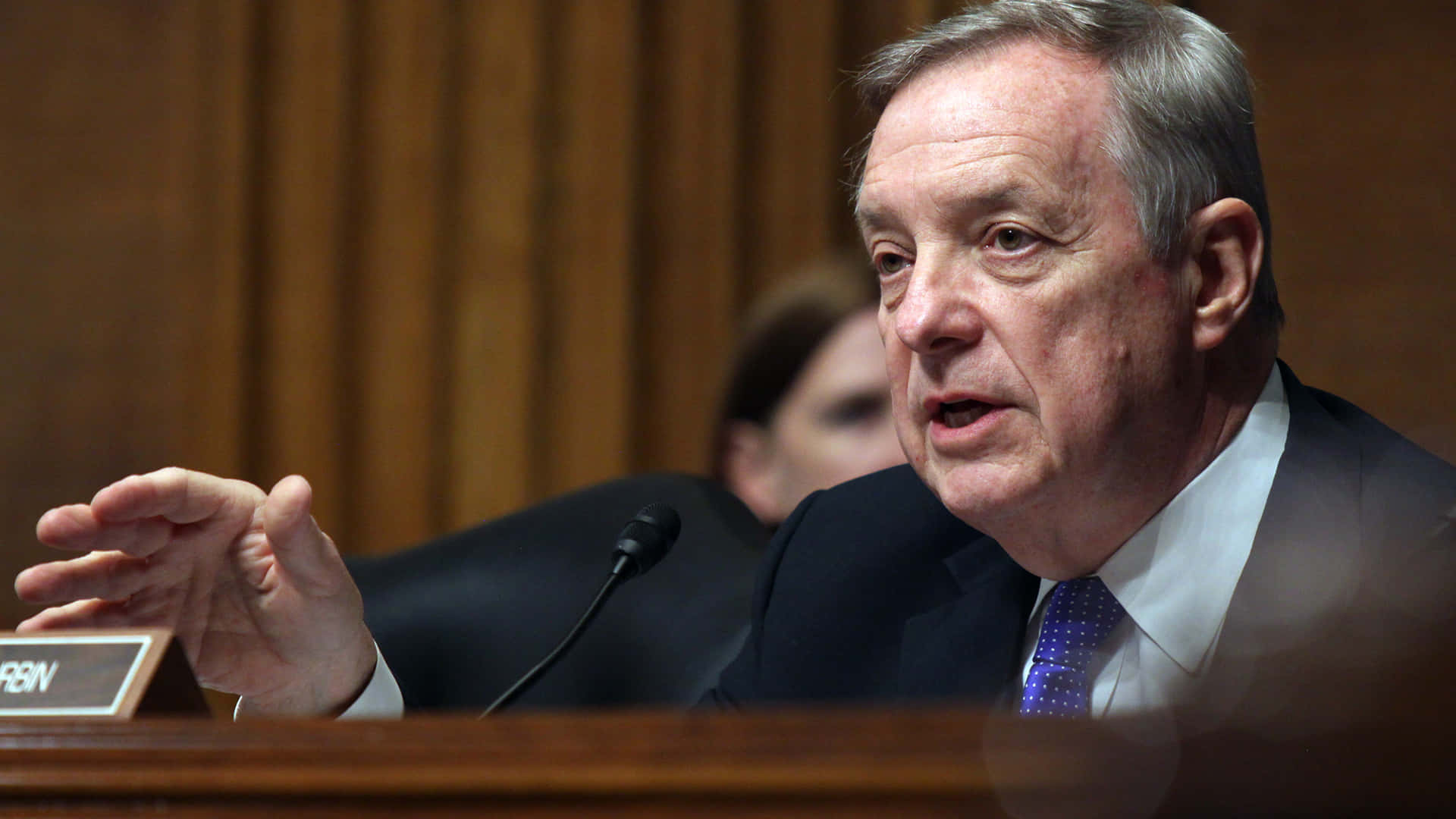 Richard Durbin, microphone, wooden hearing table, Full HD Desktop Wallpaper