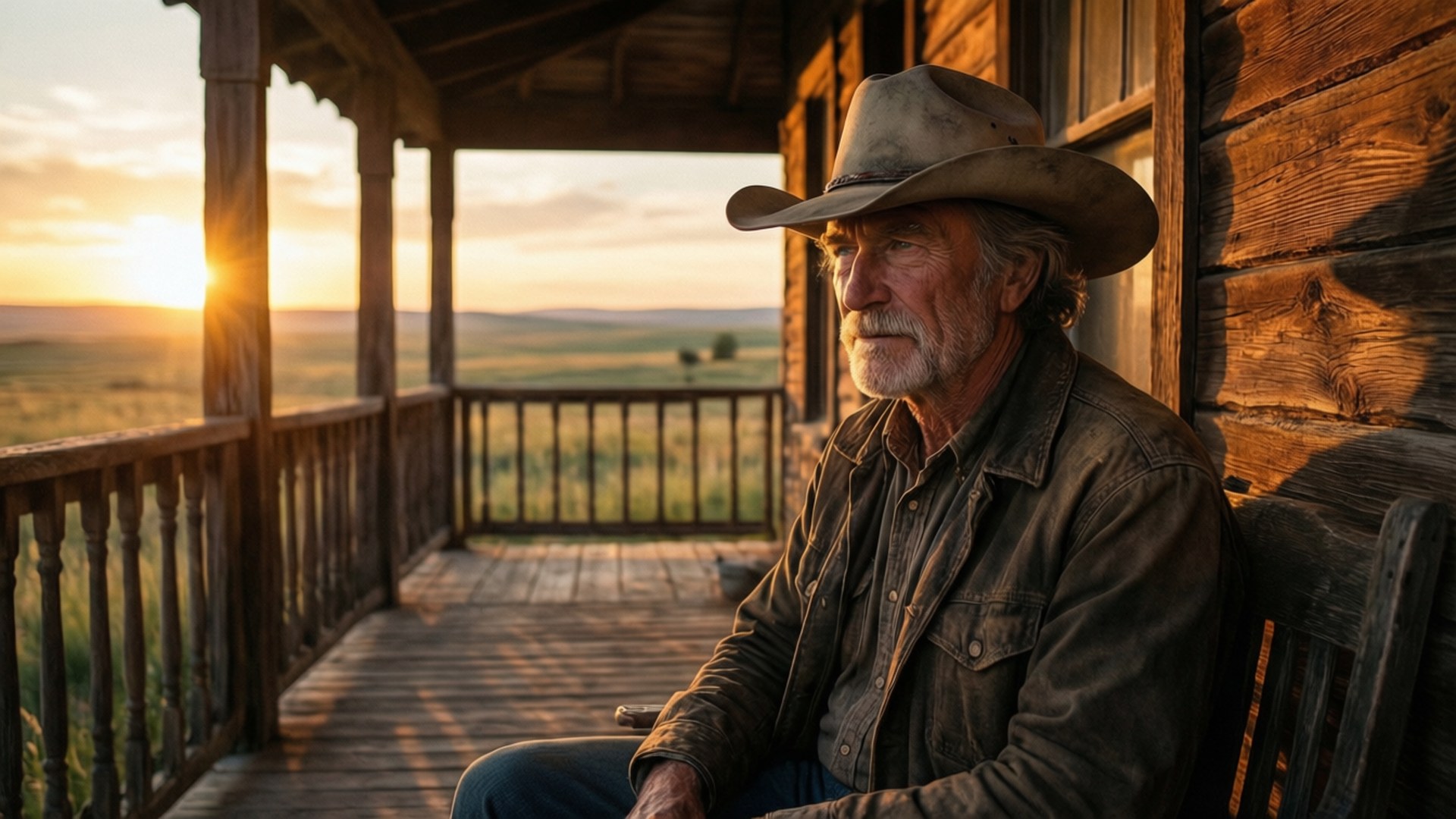 Richard Farnsworth, porch, sunset, Full HD Desktop Wallpaper