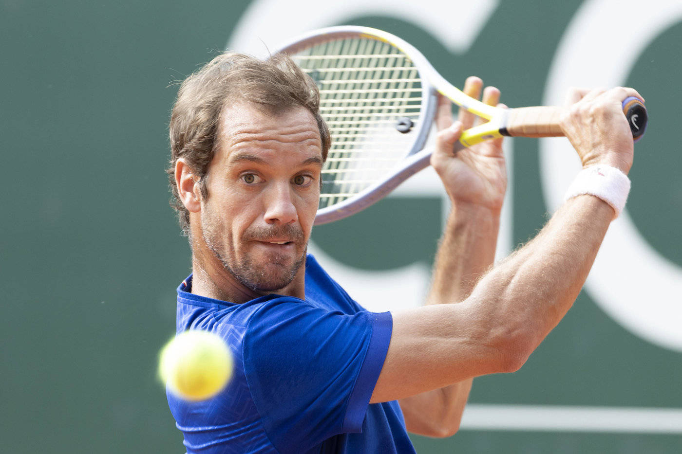 Richard Gasquet, blue shirt, yellow ball, HD Desktop Wallpaper