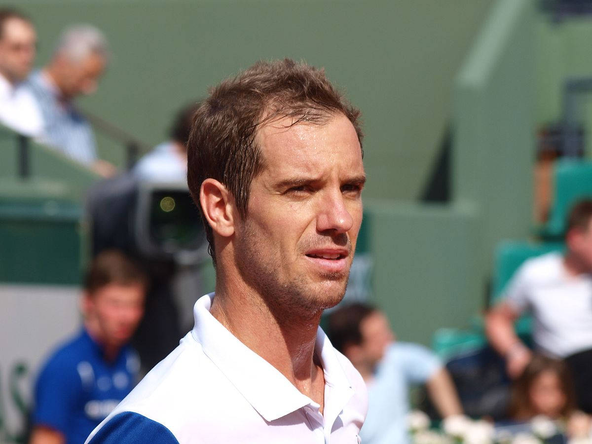 Richard Gasquet, white and blue polo shirt, sunlit clay court, SD Desktop Wallpaper