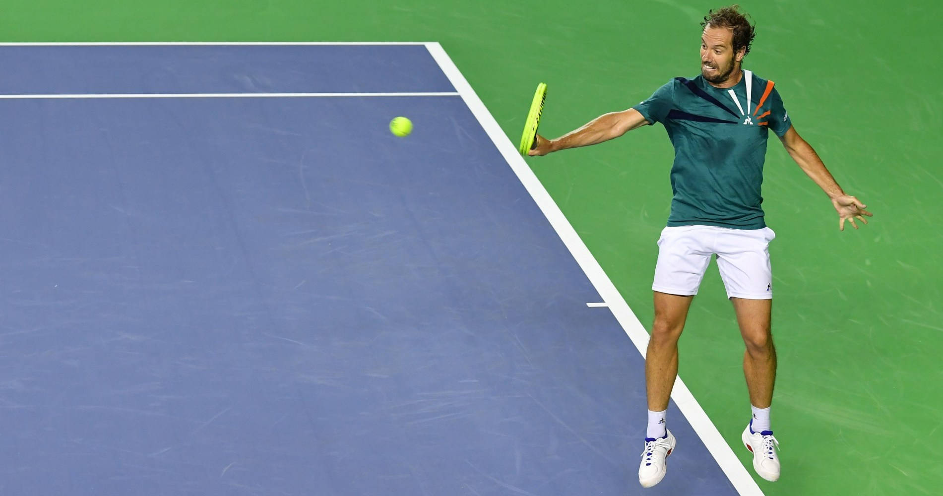 Richard Gasquet, blue and green court, bright yellow ball, HD Desktop Wallpaper