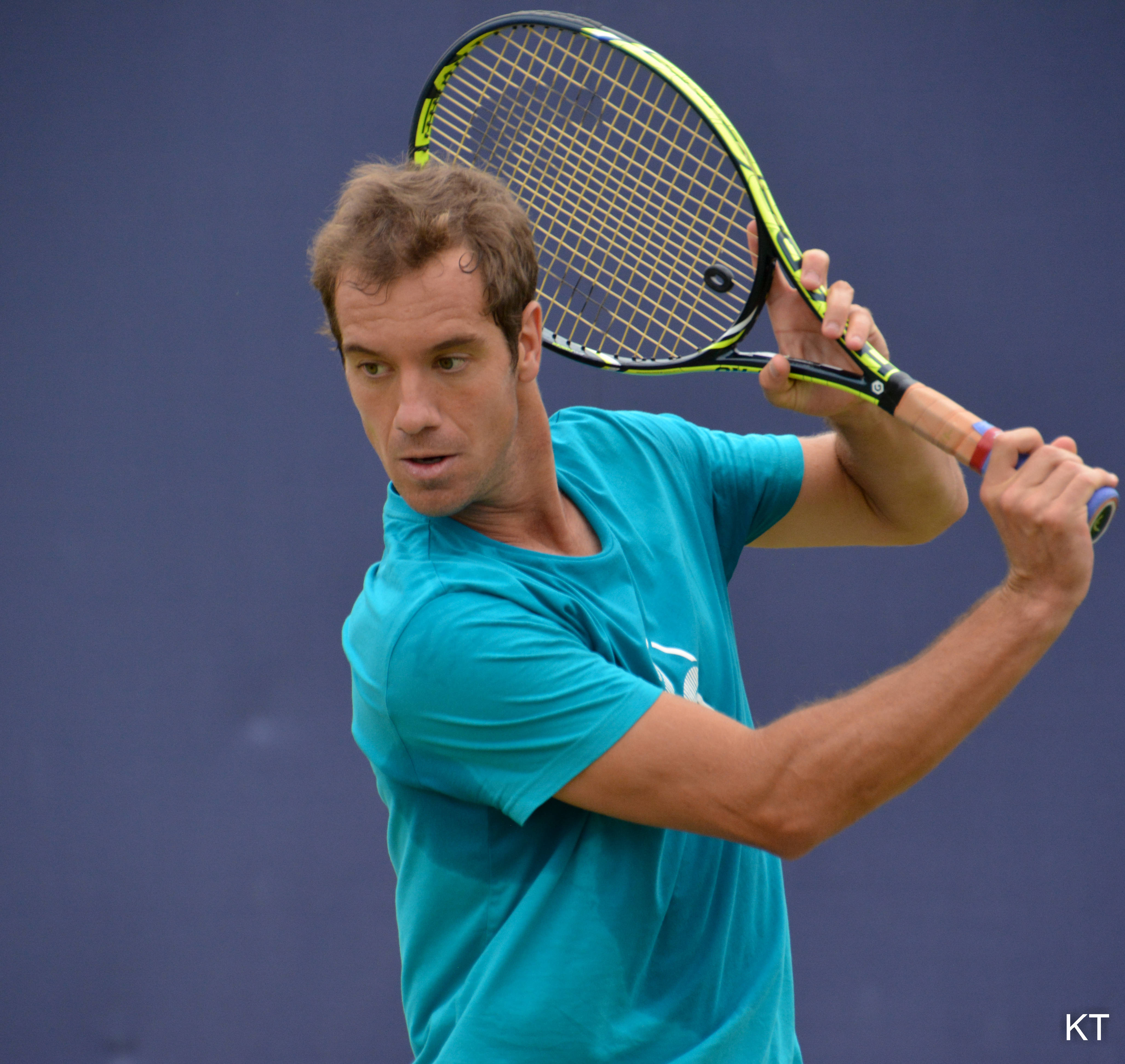 Richard Gasquet, teal shirt, neon yellow racket, 4K Desktop Wallpaper