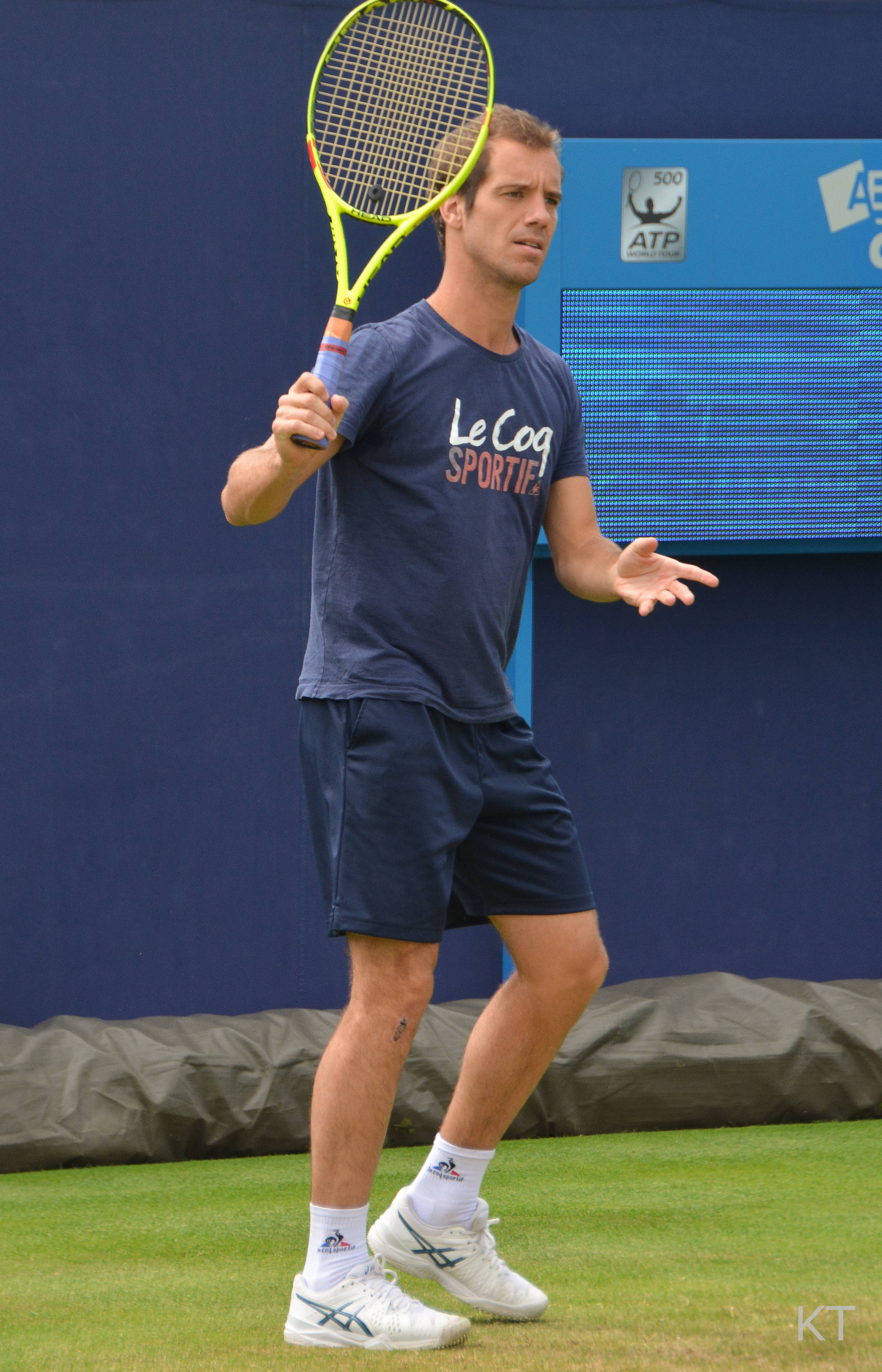 Richard Gasquet, navy gear, bright yellow racket, 4K Phone Wallpaper