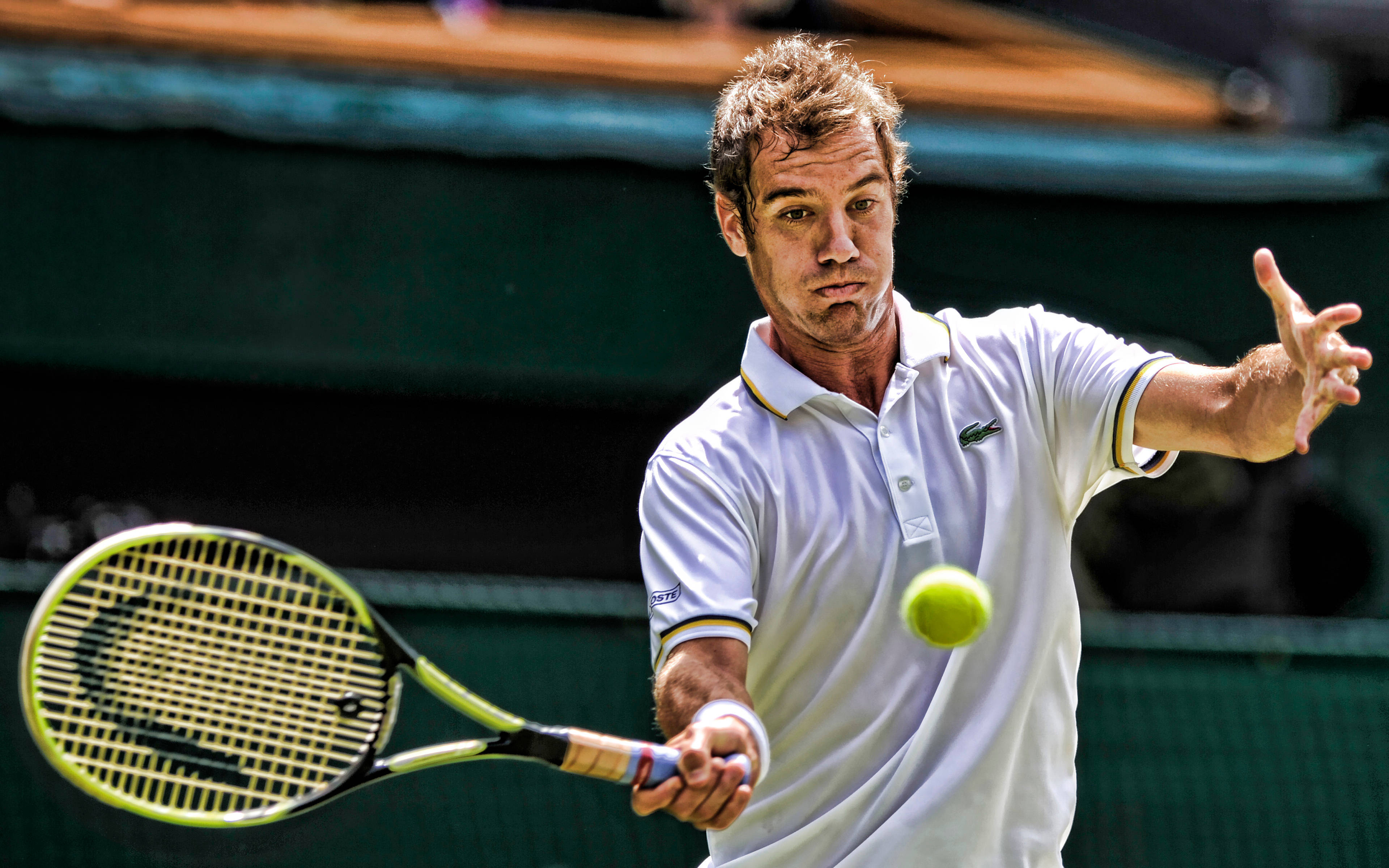 Richard Gasquet, white shirt, bright yellow ball, 4K Desktop Wallpaper