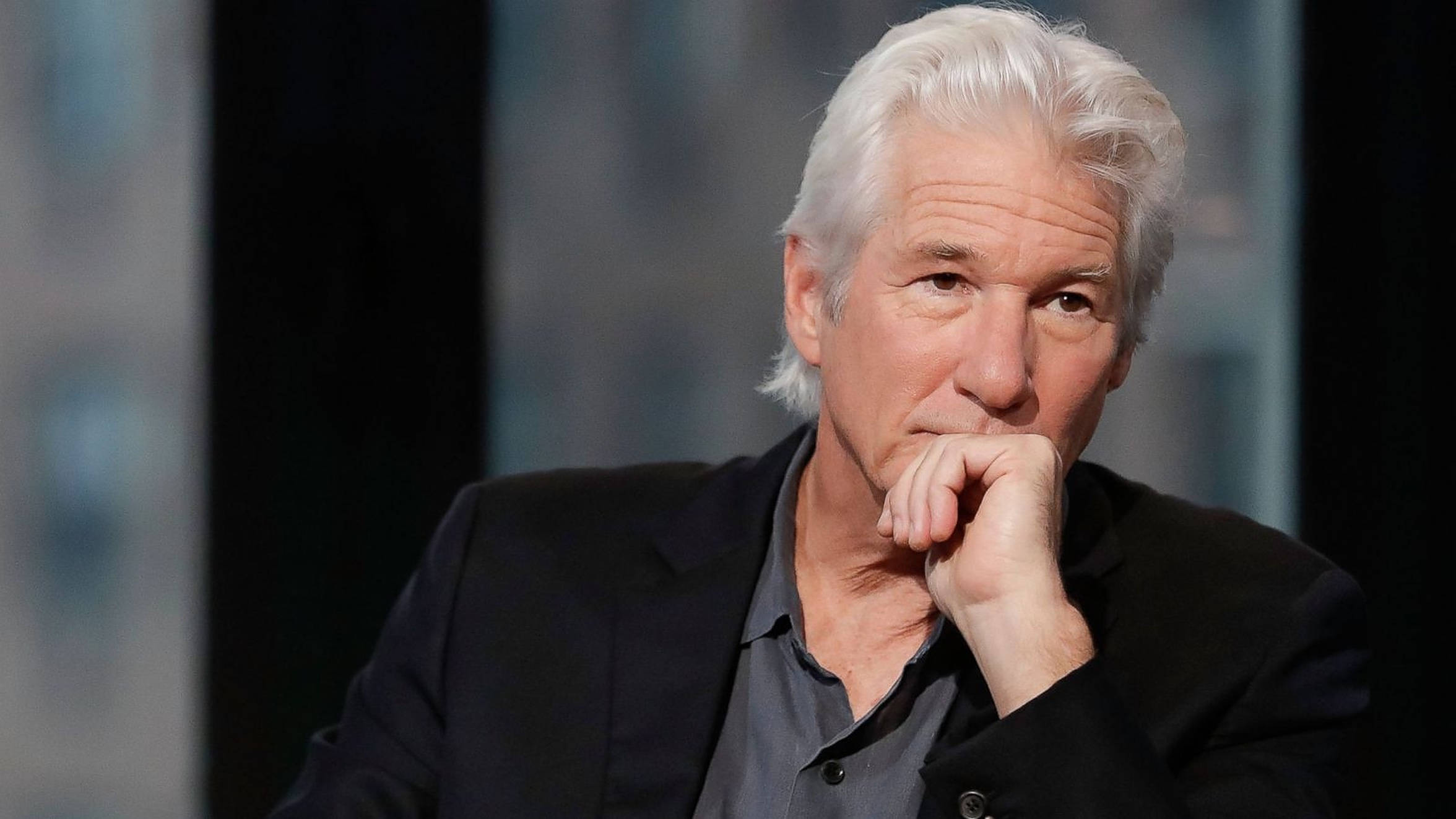 Richard Gere, white hair, dark suit, Full HD Desktop Wallpaper