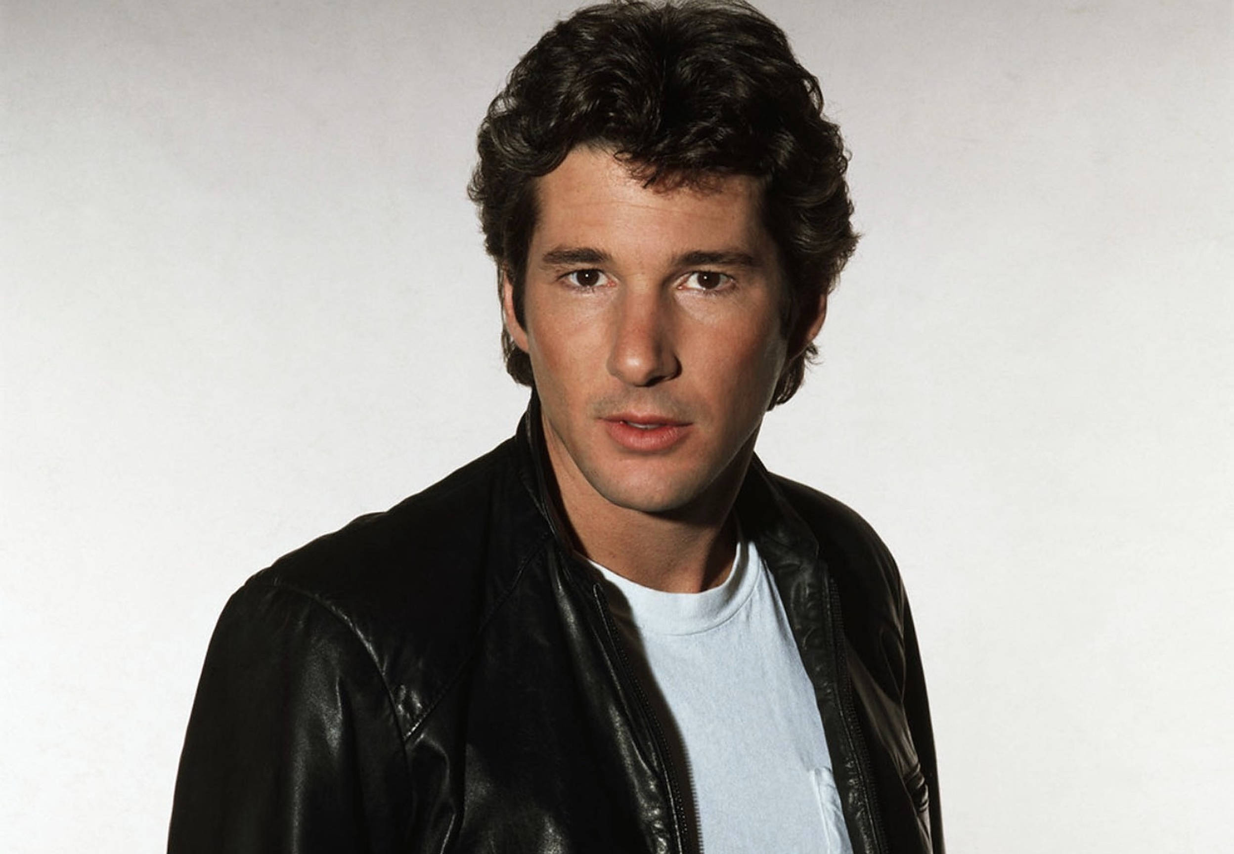 Richard Gere, black leather jacket, white t-shirt, Full HD Desktop Wallpaper