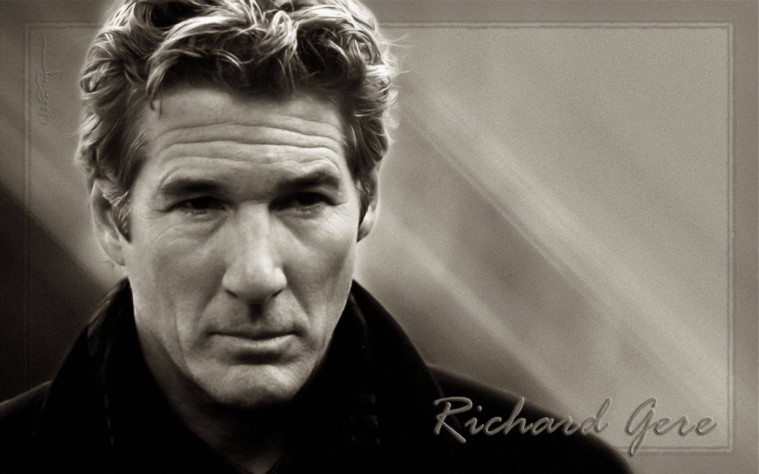 Richard Gere, black and white portrait, textured lighting, 2K Desktop Wallpaper