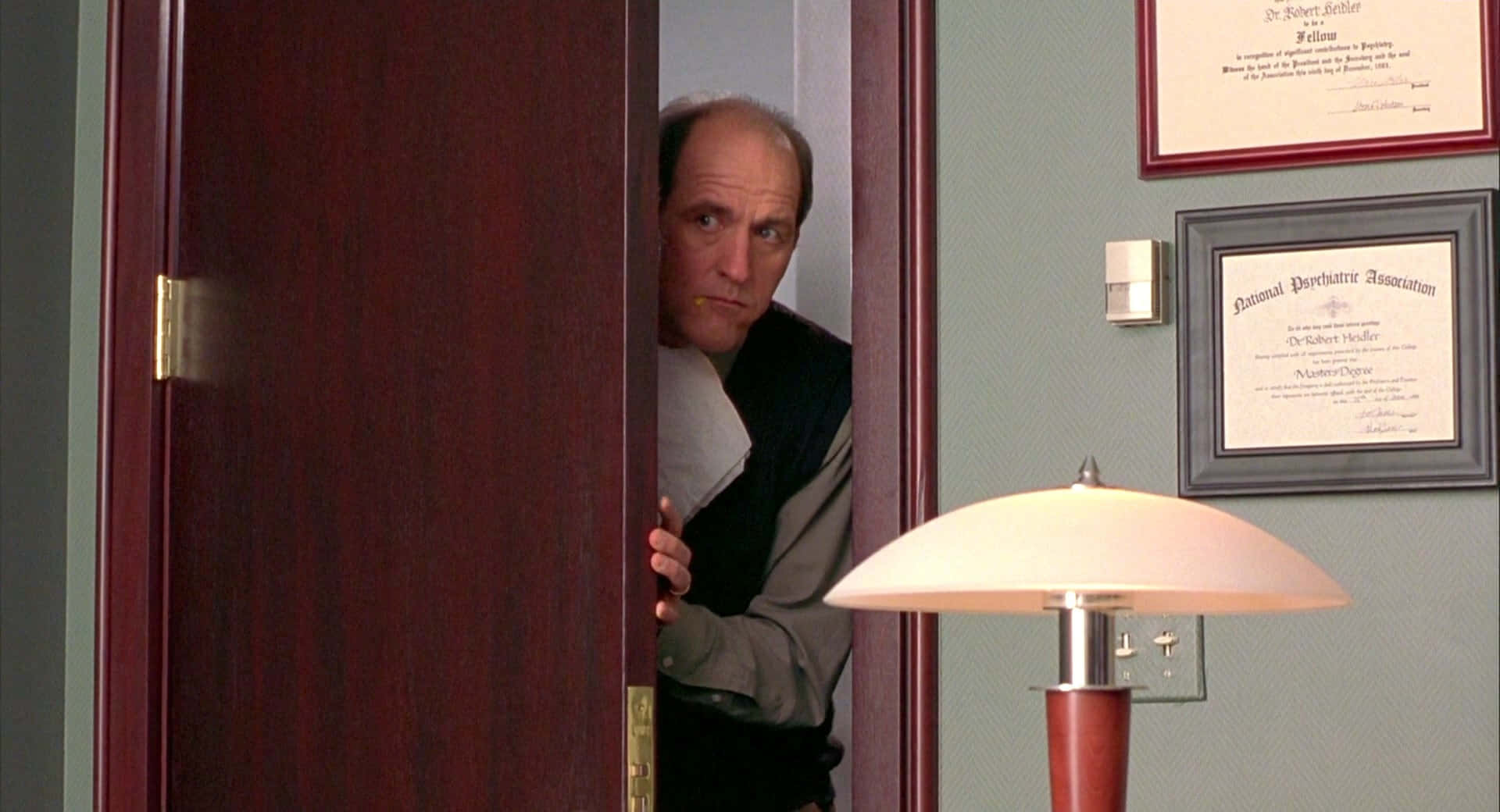 Richard Jenkins, dimly lit office, framed diplomas, Full HD Desktop Wallpaper