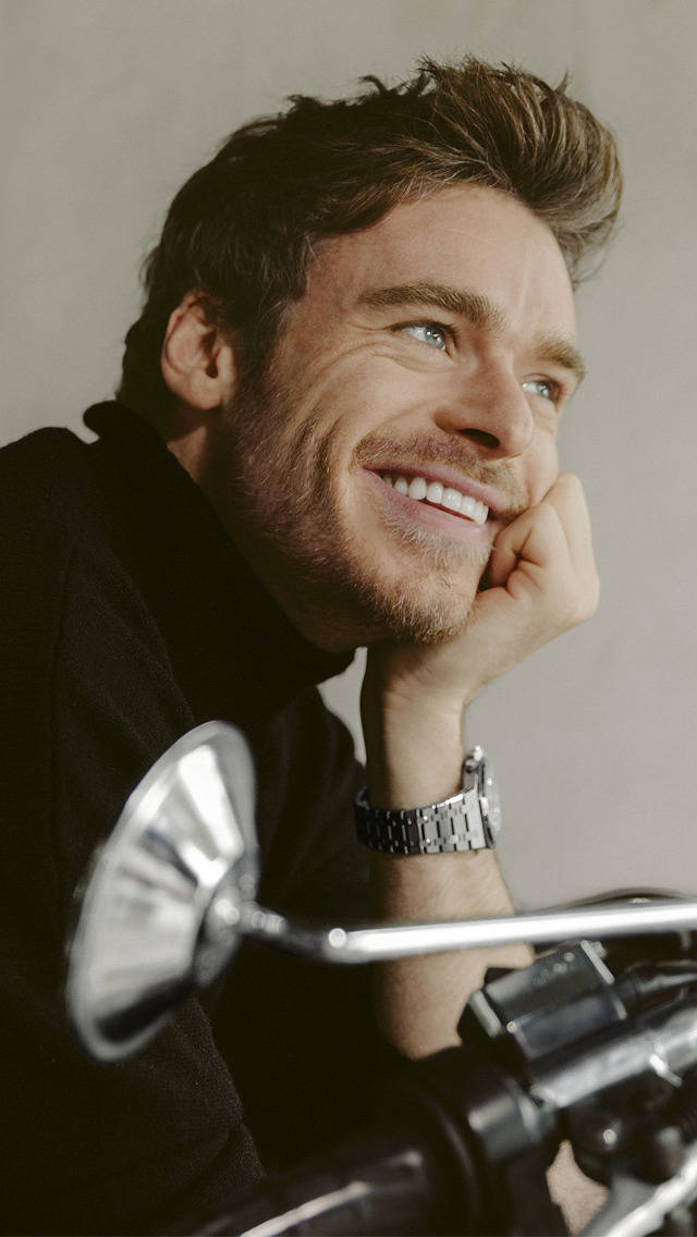 Richard Madden, motorcycle, chrome handlebars, SD Phone Wallpaper